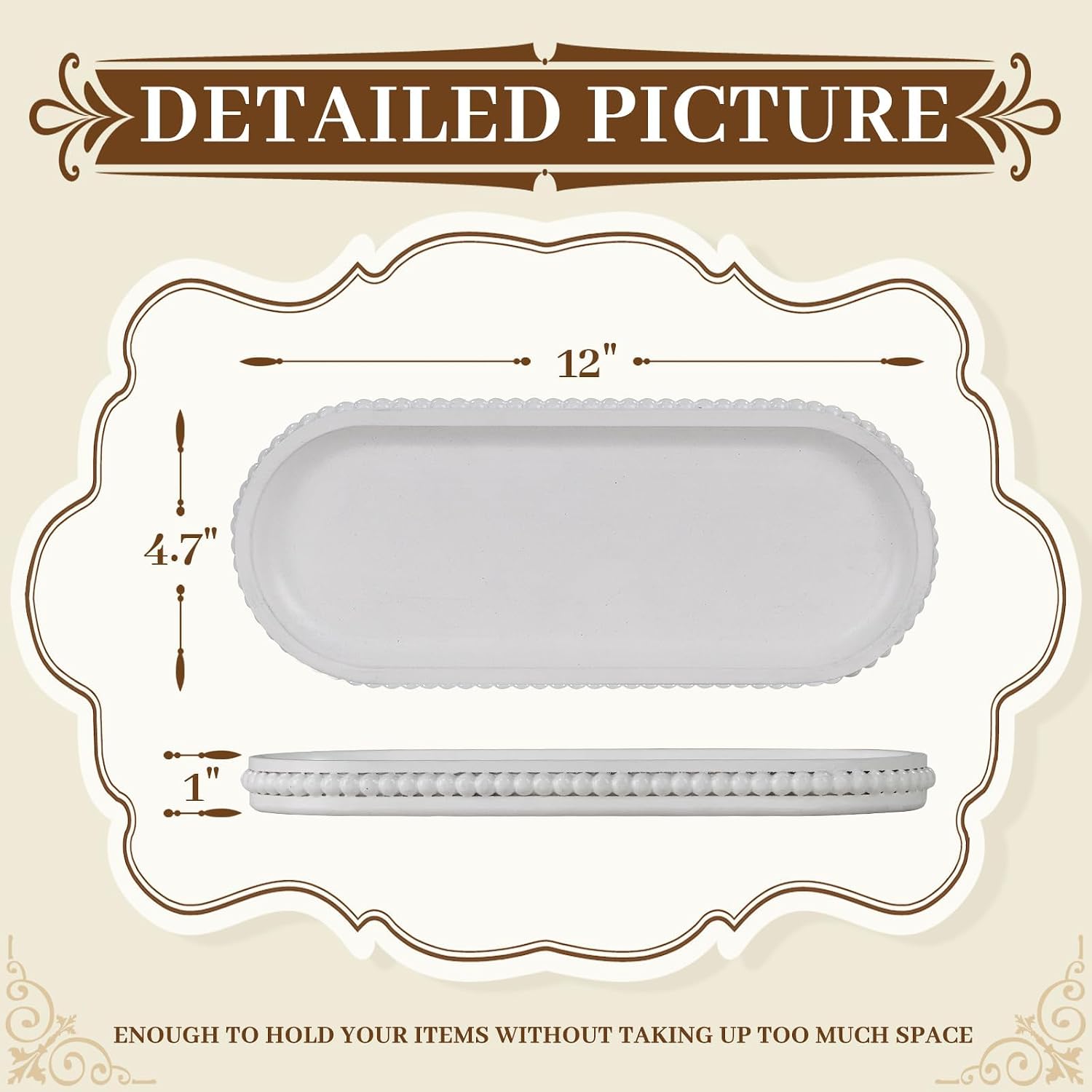 Rustic Decorative Tray / 12 x 4.7 x 1 / White