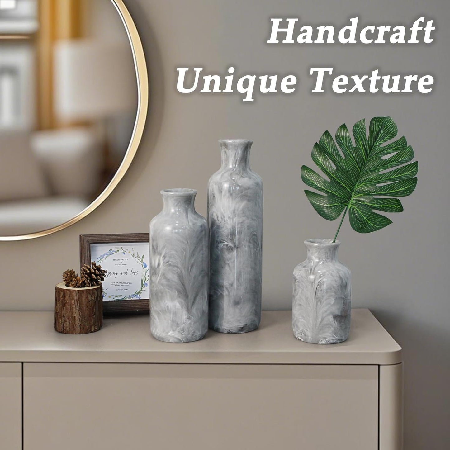 Resin 3 Piece Vase Set / Gray