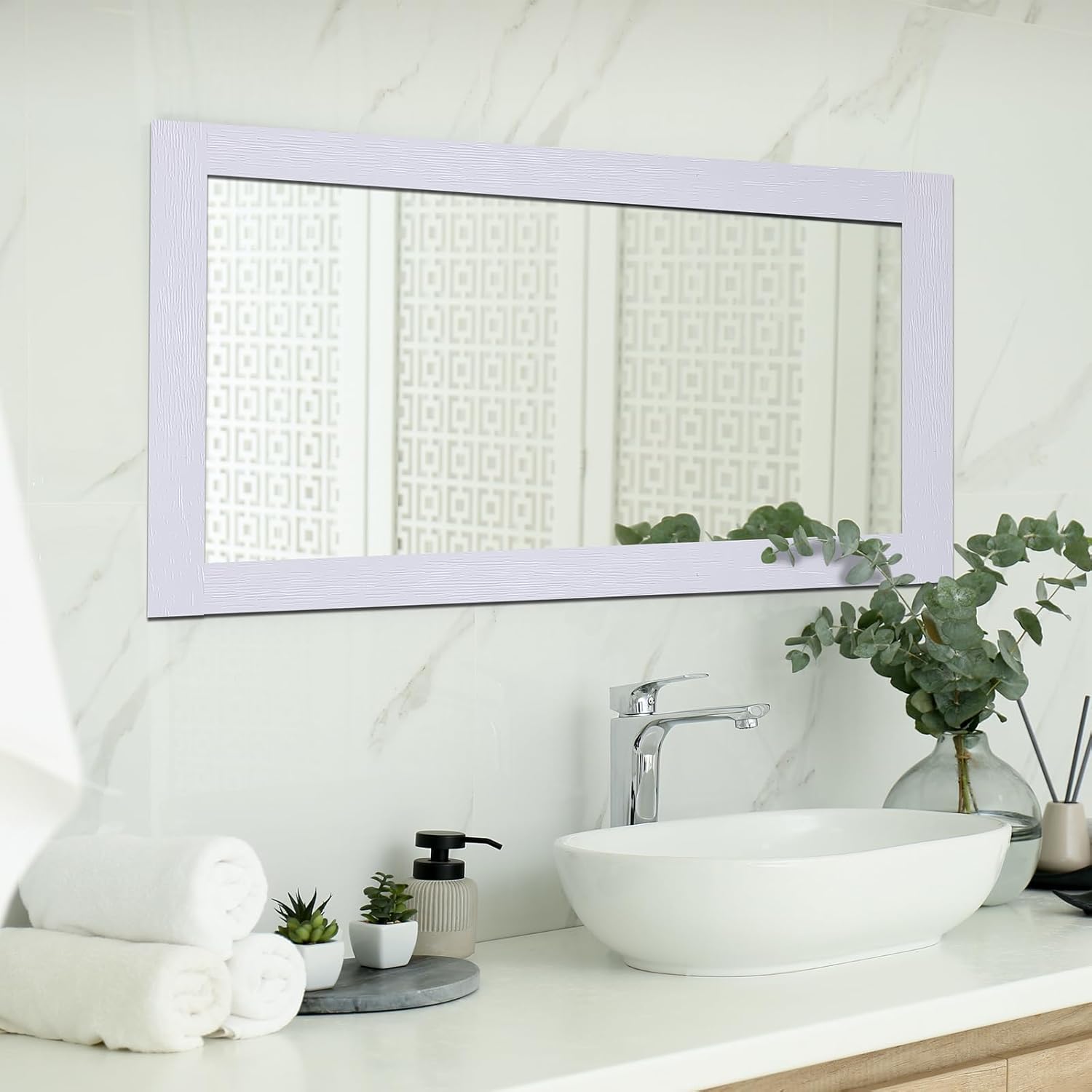 15m Border Wall Decor Peel & Stick Removable PVC Waterproof Bathroom Mirror Frame / White Wood Grain