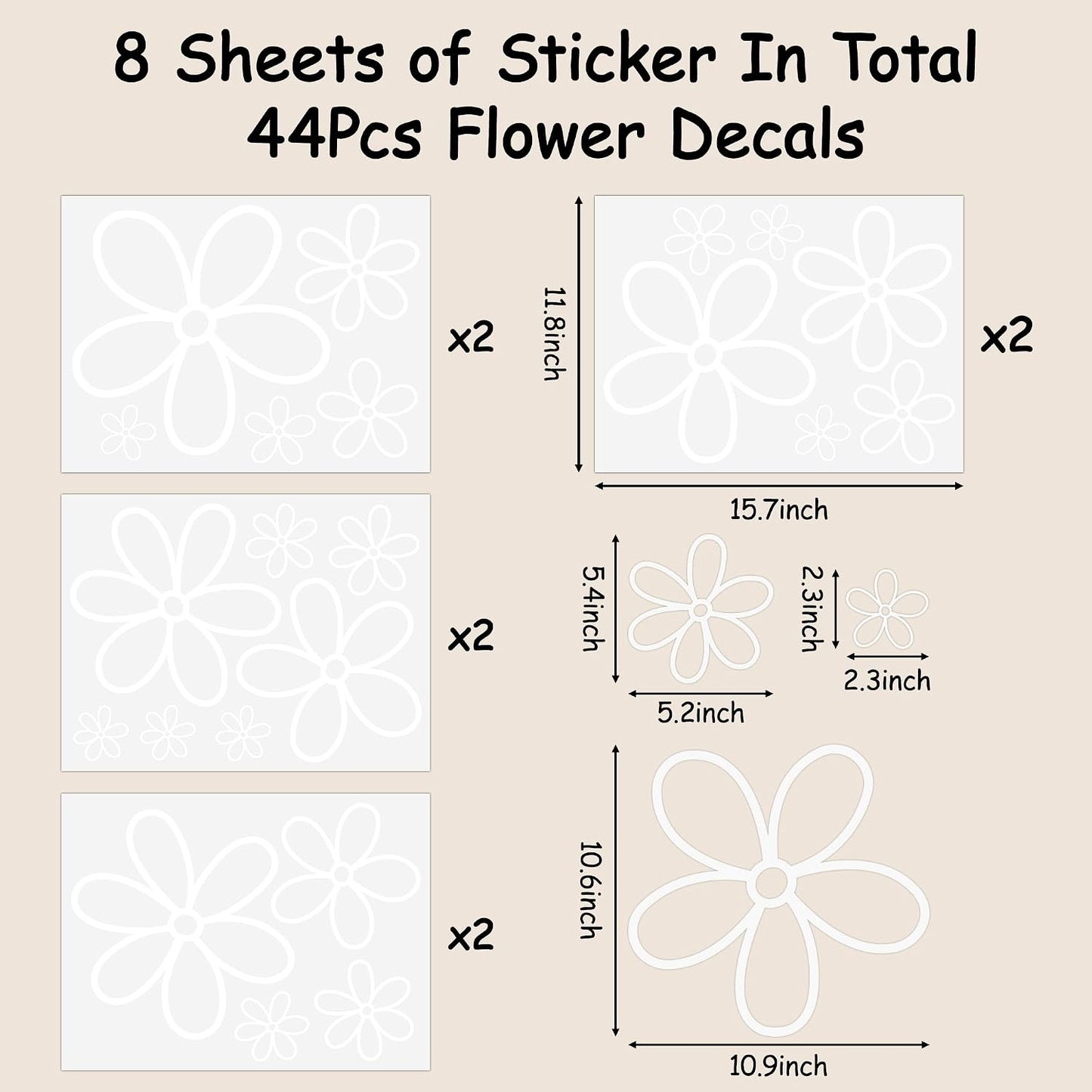 Daisy Wall Sticker in Total Vinyl Flower Art Aesthetic Transparent Vinyl Peel / White / Set of 44
