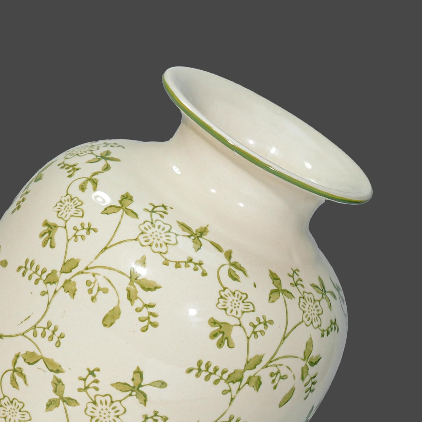 Ceramic Vase for Pampas Grass / Green and Beige / 7 Inch