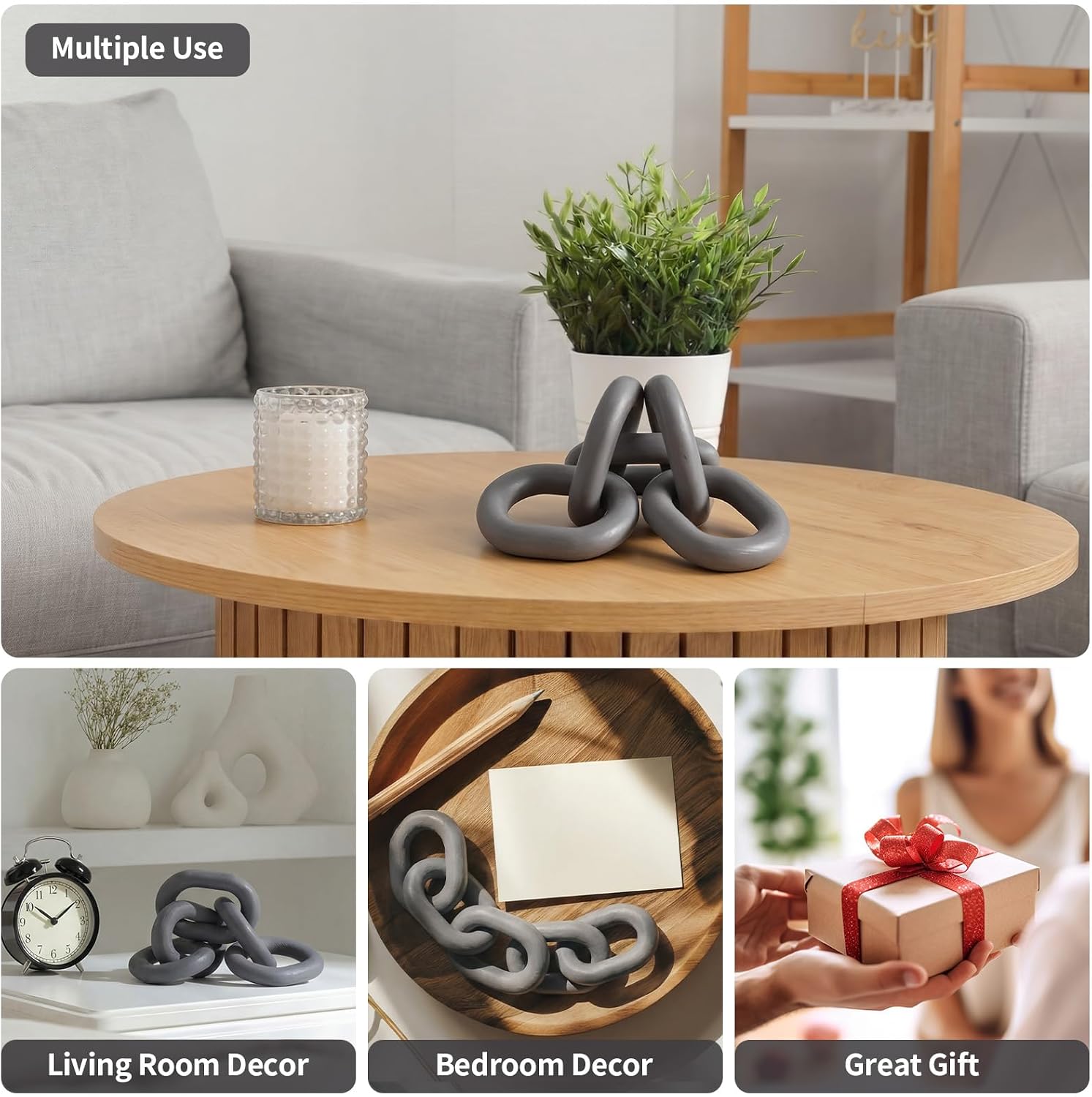 Decorative Wood Chain Link Decor Rustic 5 Link Wooden Chain Ornament Farmhouse / Gray / 13.78 Inch