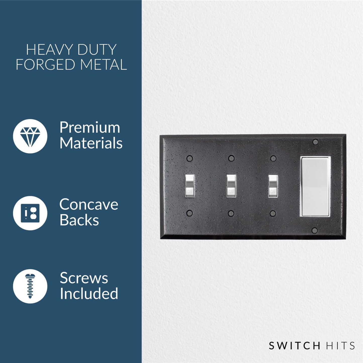 Distressed Antique Bronze Outlet Wall Plate | 3 Toggle - 1 GFI Rocker | 8.25" x 4.5" | Hand-Polished Brass Construction