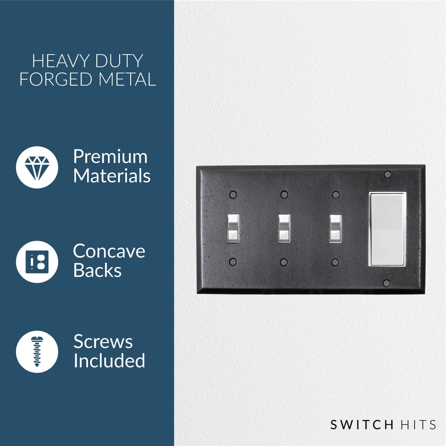 Distressed Antique Bronze Outlet Wall Plate | 3 Toggle - 1 GFI Rocker | 8.25" x 4.5" | Hand-Polished Brass Construction