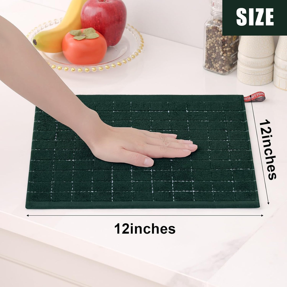 Homaxy 100% Cotton Terry Kitchen Dish Cloths, 12 Pack, Blackish Green | Ultra Soft and Absorbent Dish Towels for