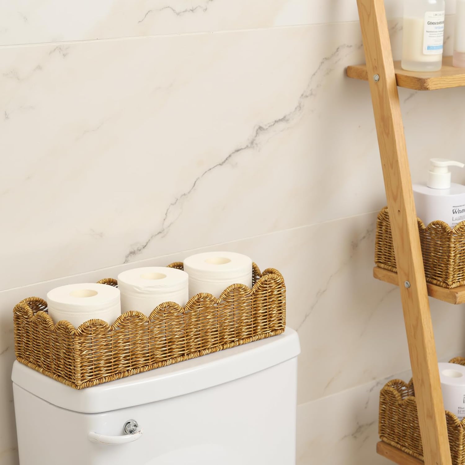 Scalloped Toilet Paper Basket / Small / Tan / Natural