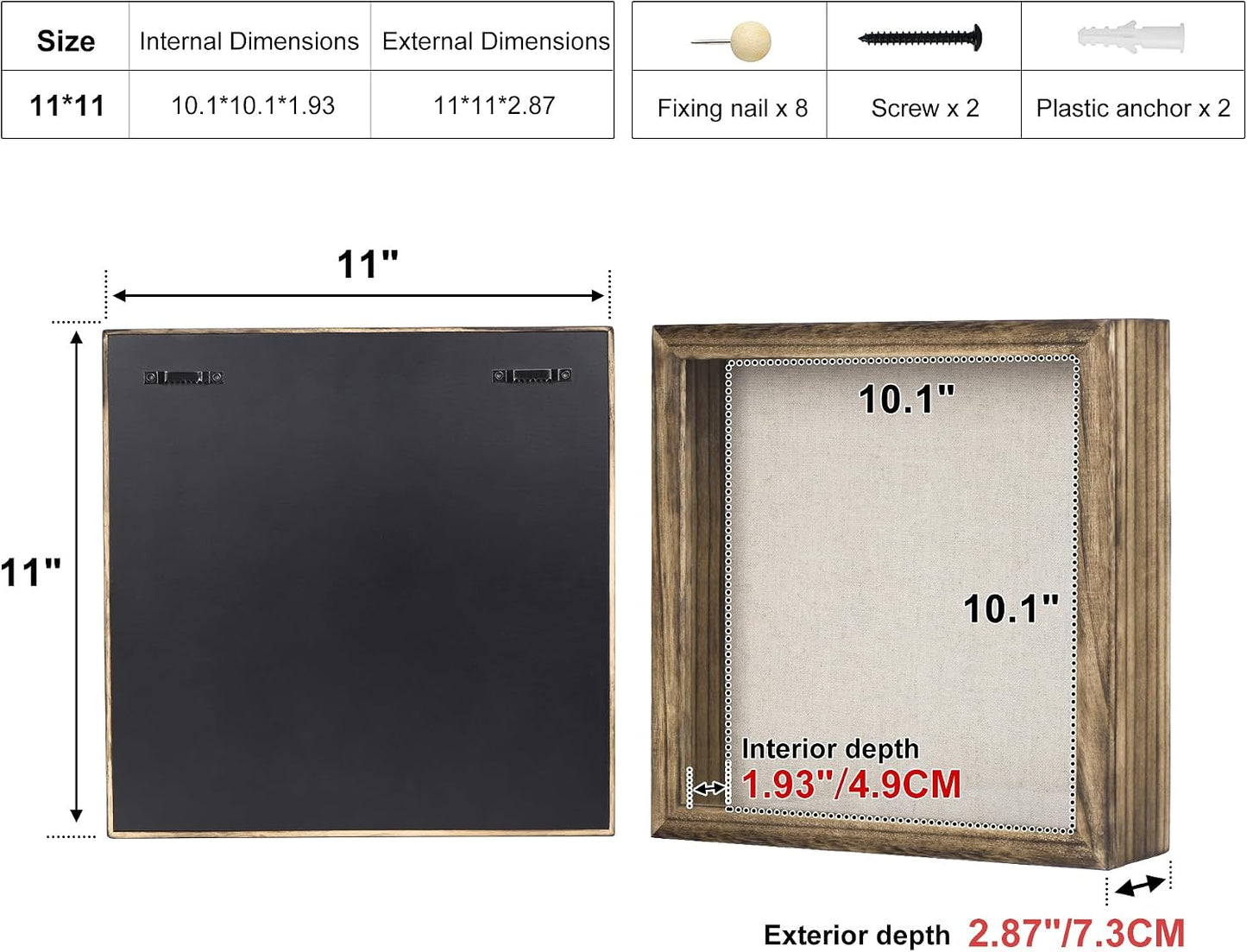 Love-KANKEI Deep Shadow Box Frame 11x11,Solid Wood Frame,Carbonized Black | Front-Opening Glass Magnetic Door,Linen