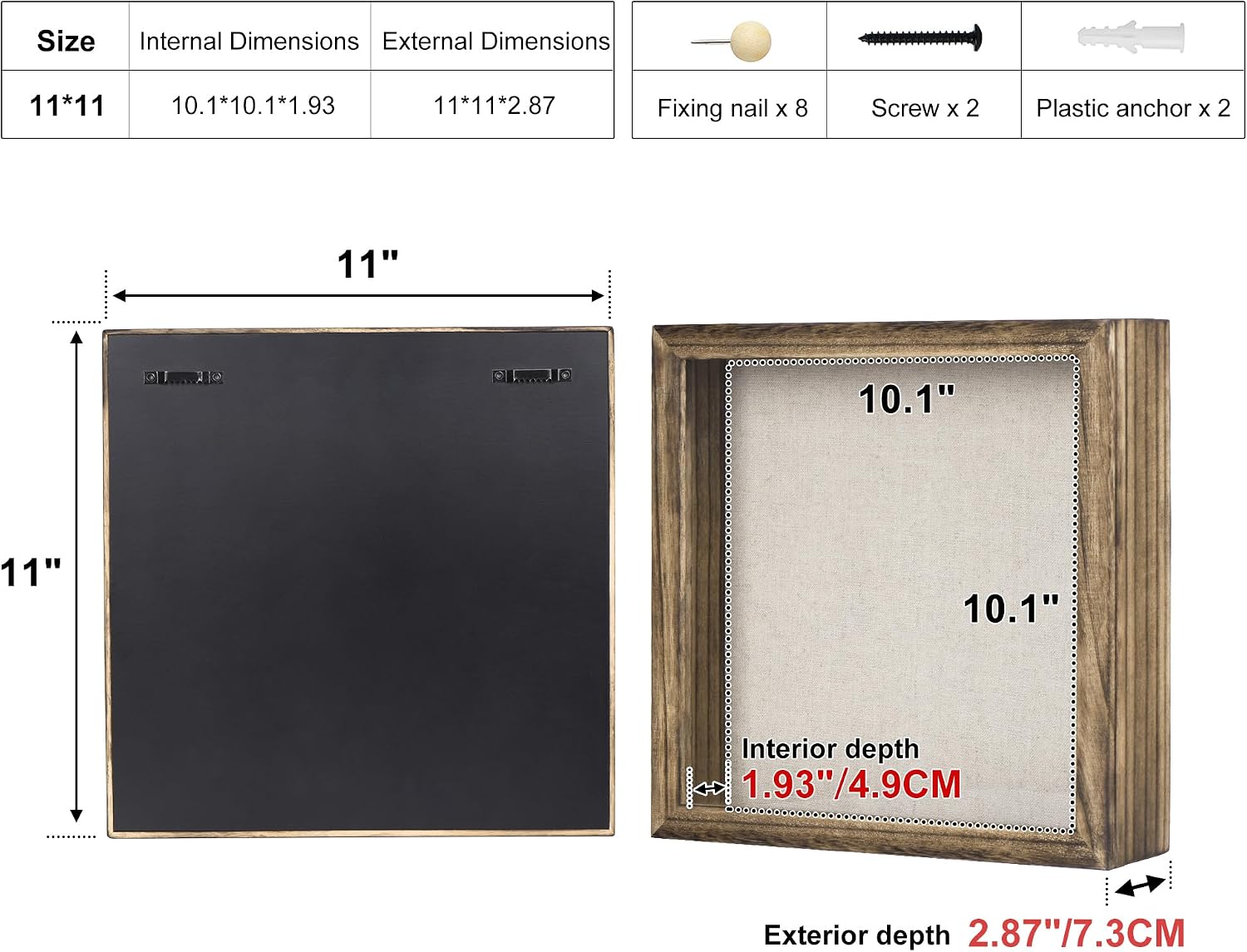 Love-KANKEI Deep Shadow Box Frame 11x11,Solid Wood Frame,Carbonized Black | Front-Opening Glass Magnetic Door,Linen