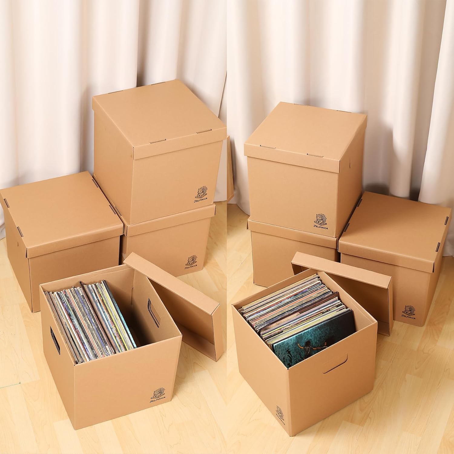 12" Vinyl Record Storage and Moving Box, Holds 60 Records or LPs, 2-Pack | Durable Cardboard with Removable Lid