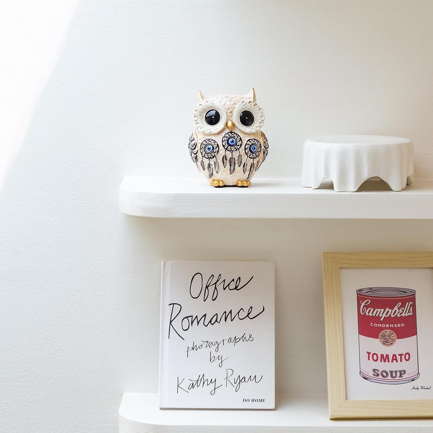 Owl Statue Home Decor Accents / Blue Eye Beige and Black