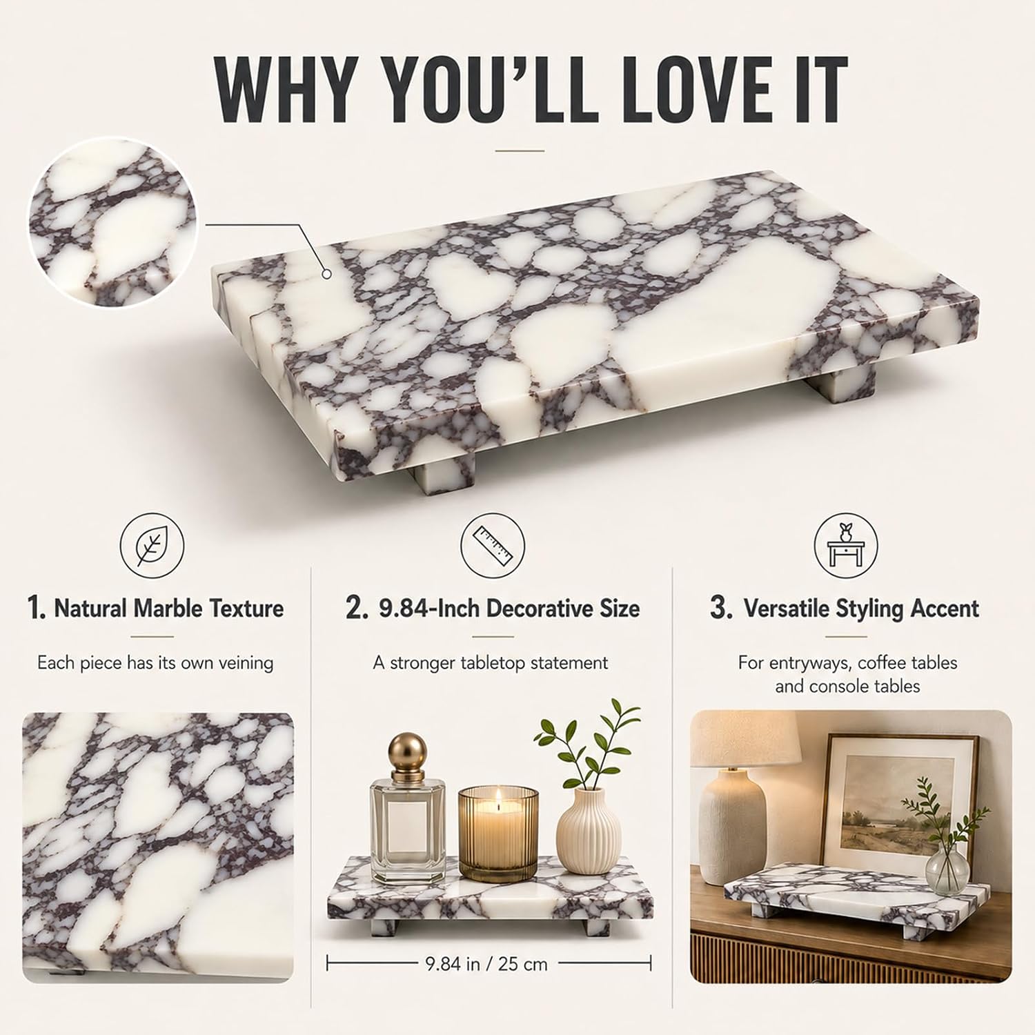 Stone Pedestal Tray for Perfume / Black, White, and Gray