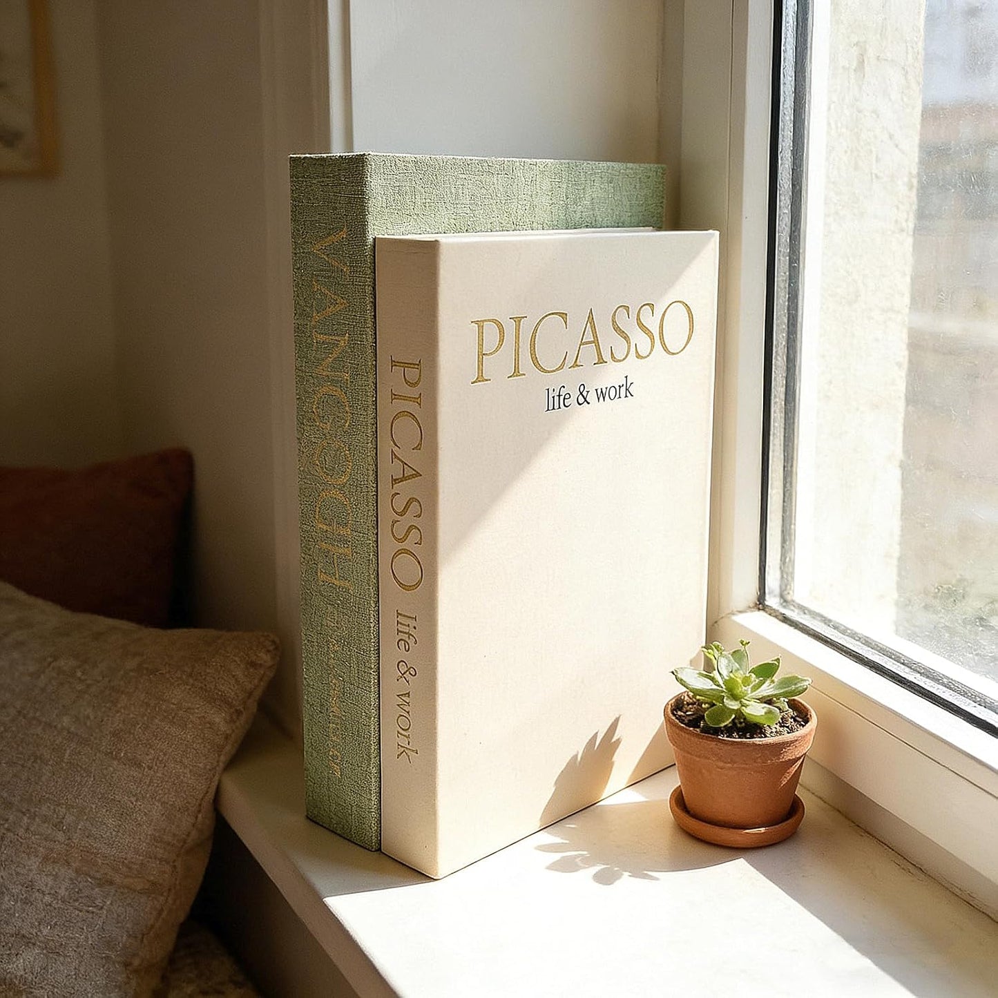 Linen Faux Fake Books for Decor Aesthetic / Mint Green & Beige / Set of 2