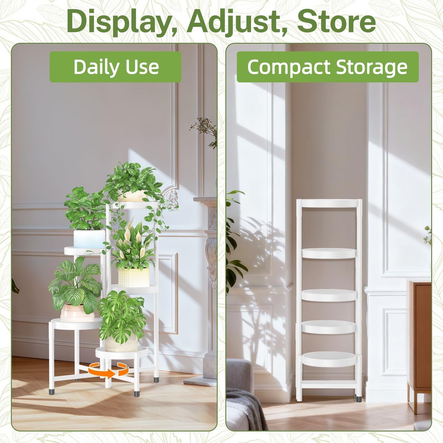 iDavosic.ly Plant Stand Indoor Outdoor, 5 Tier Metal Corner Shelf, White | Tiered Flower Display Holder, Folding Multi