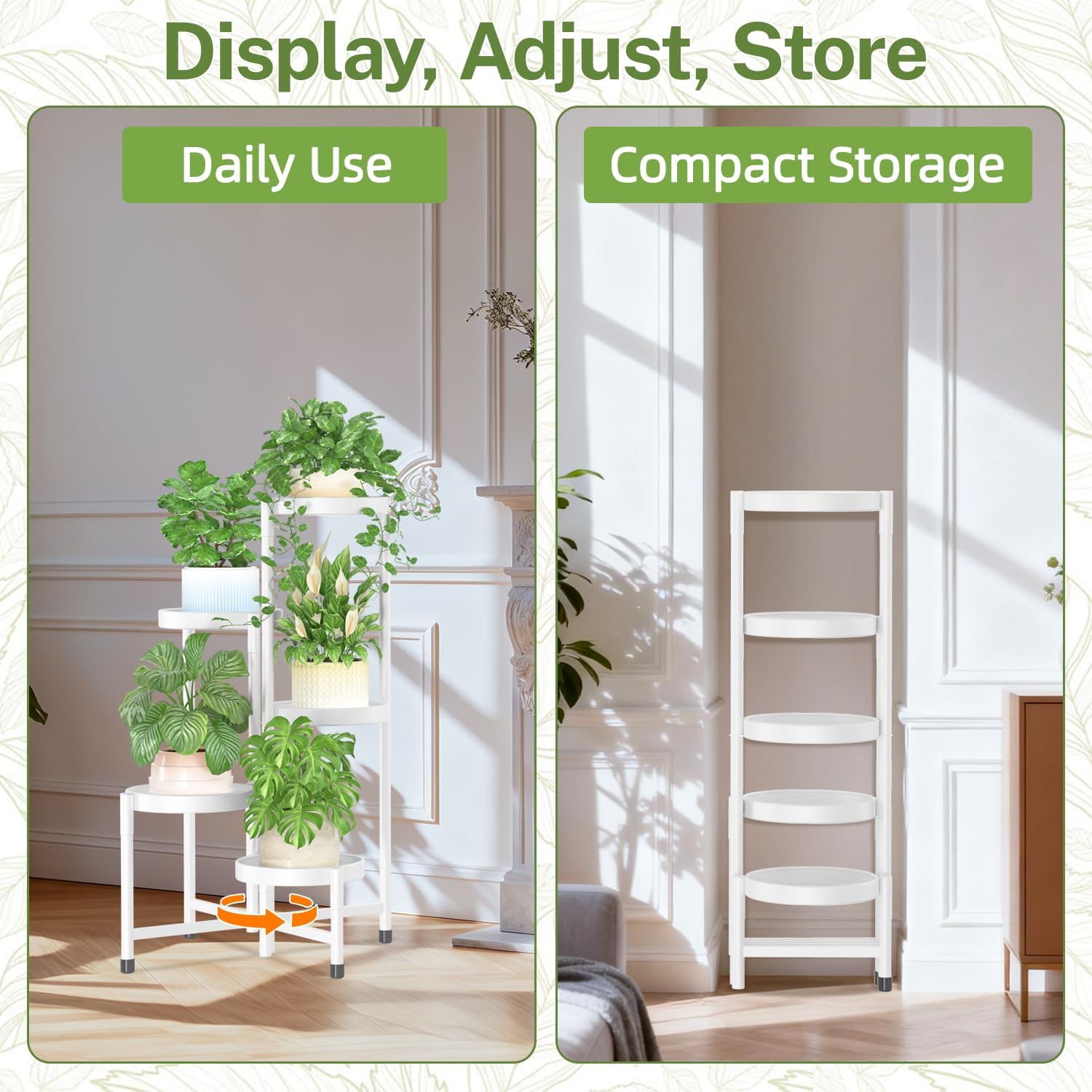 iDavosic.ly Plant Stand Indoor Outdoor, 5 Tier Metal Corner Shelf, White | Tiered Flower Display Holder, Folding Multi