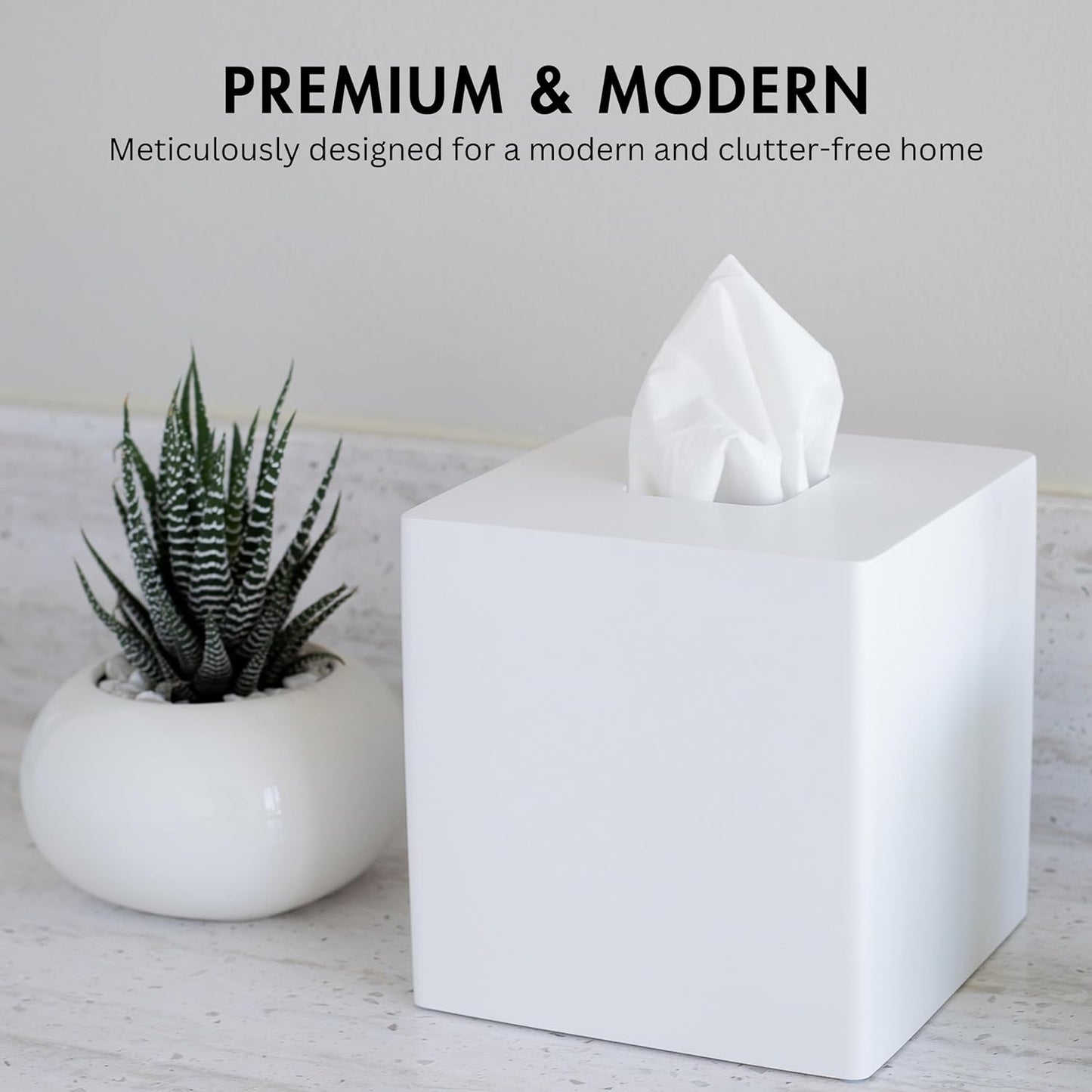 Matte Tissue Box Cover / White Square