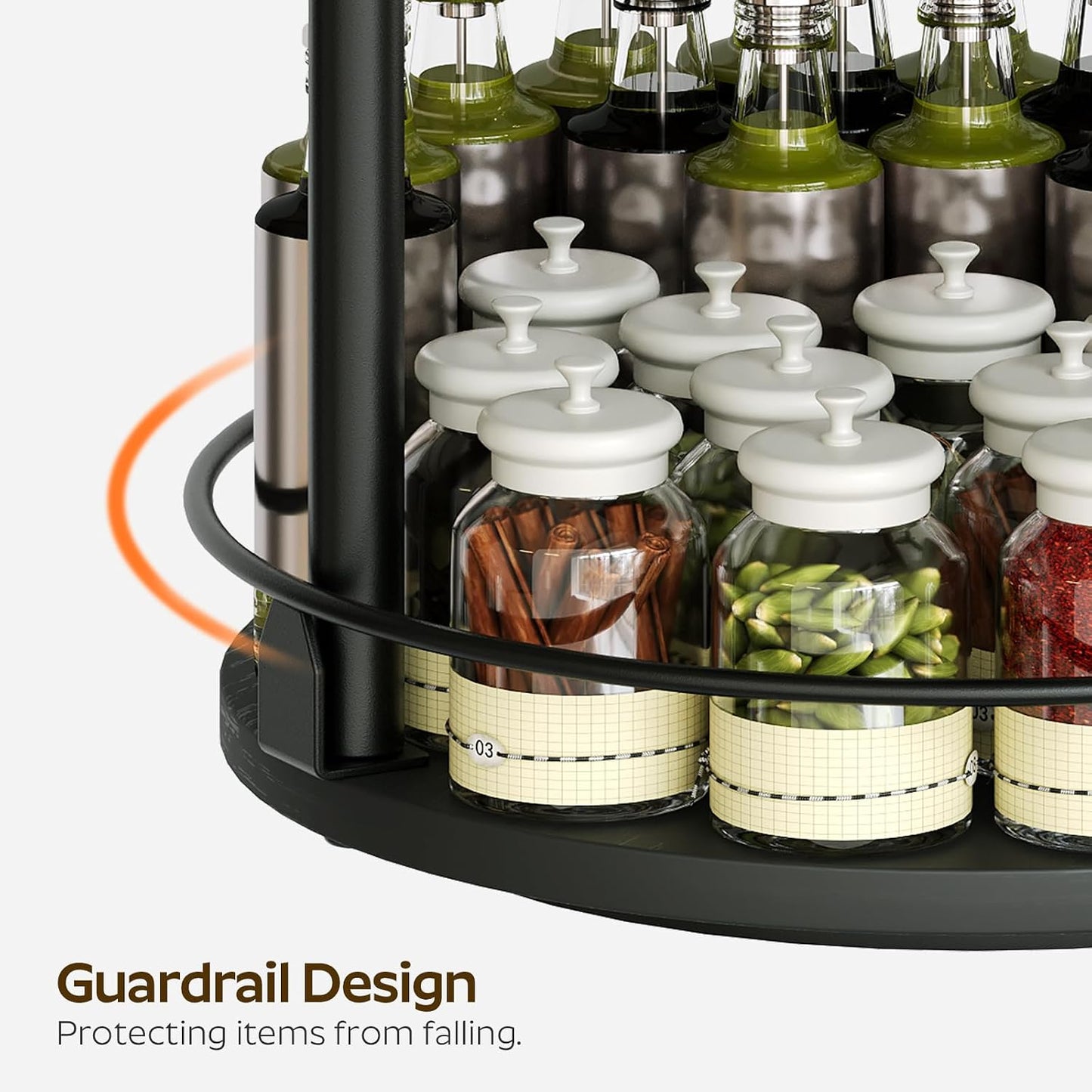 3-Tier Lazy Susan Organizer, Rotating Spice Rack, Spinning Organizer, Industrial Turntable Spice Rack Organizer for