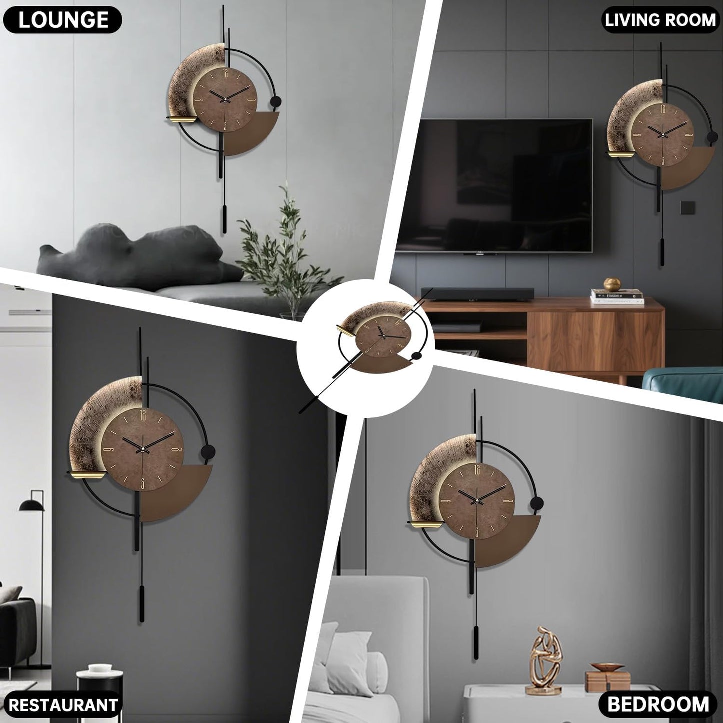 SIN&MI Wall Clock,Decorative Wall Clocks with Pendulum,Silent Quality Quartz Clock Battery Operated,Large Clock for