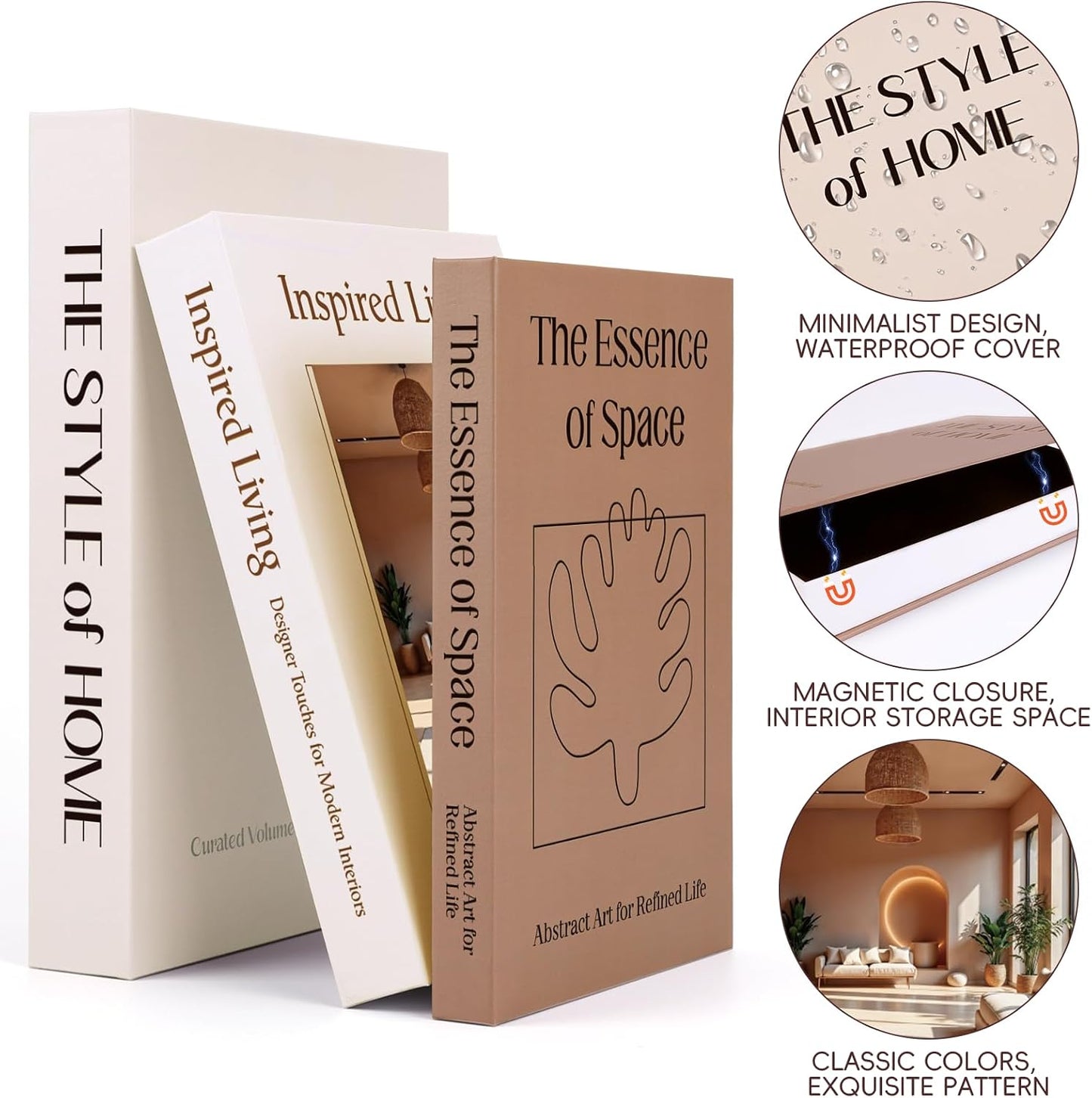 Aesthetic Decorative Books / Brown-beige-khaki / Set of 3