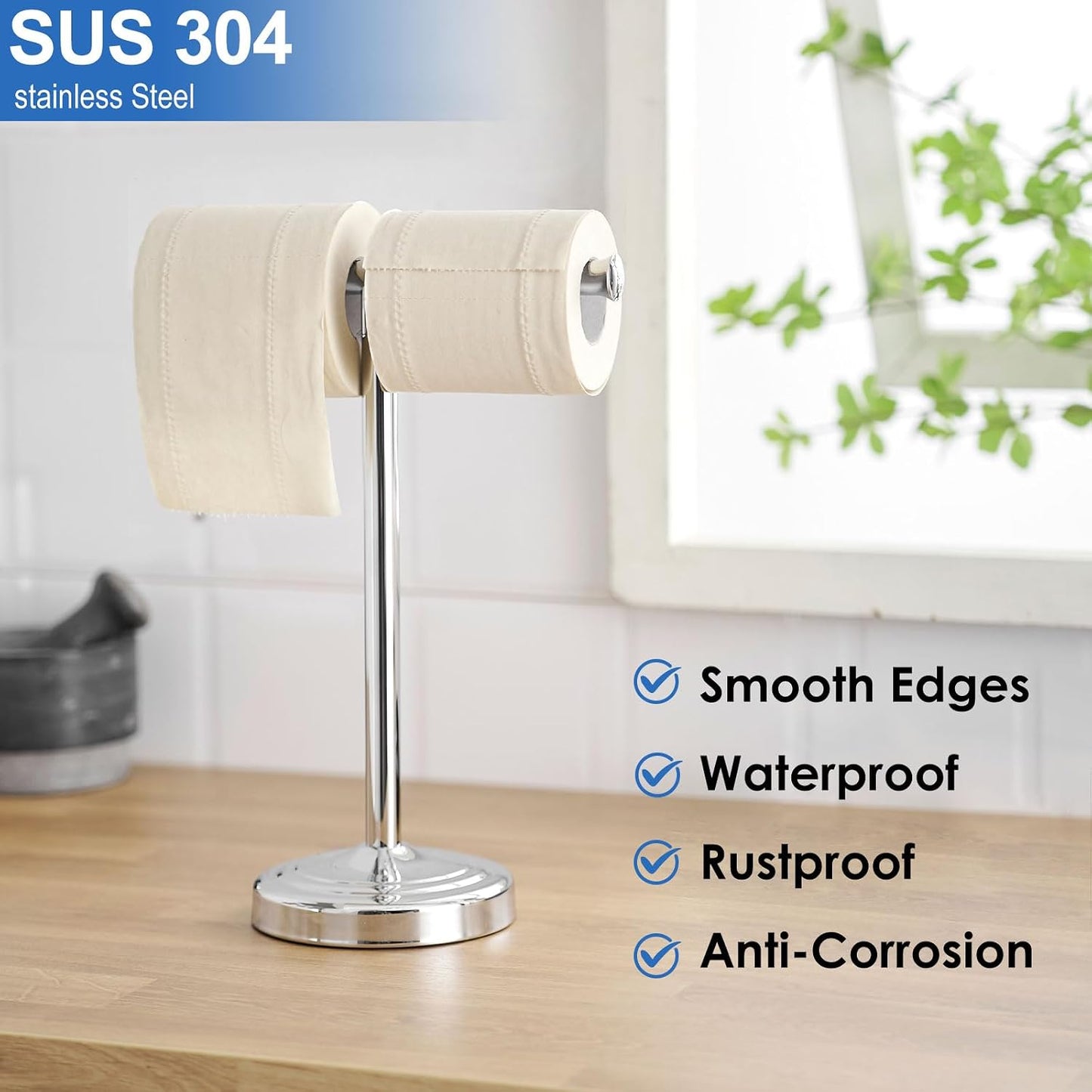 RUMOSE Polished Chrome Hand Towel Holder Stand Countertop Towel Rack | 13 Inch Bathroom Kitchen Vanity T-Shape Towel