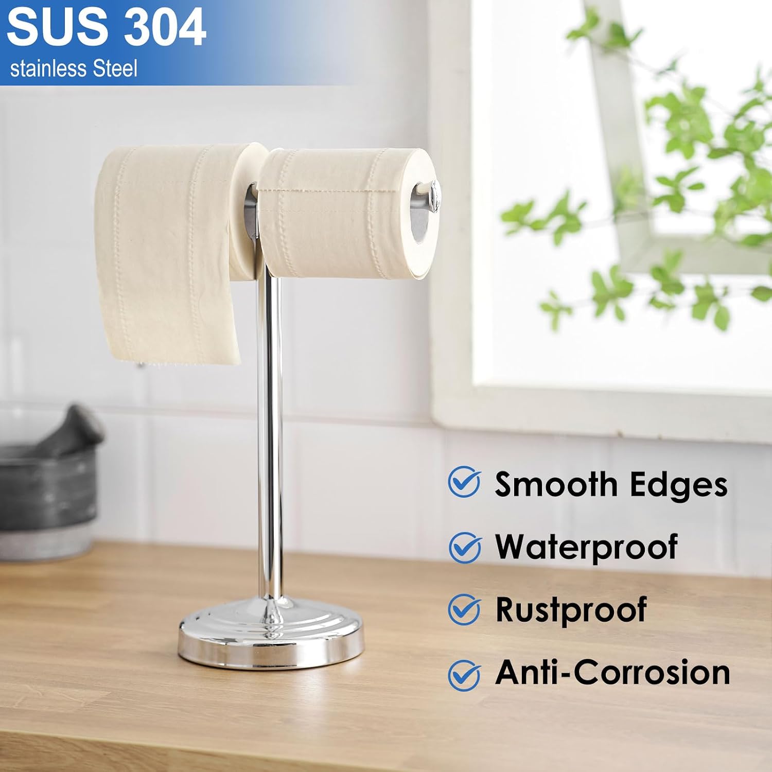 RUMOSE Polished Chrome Hand Towel Holder Stand Countertop Towel Rack | 13 Inch Bathroom Kitchen Vanity T-Shape Towel