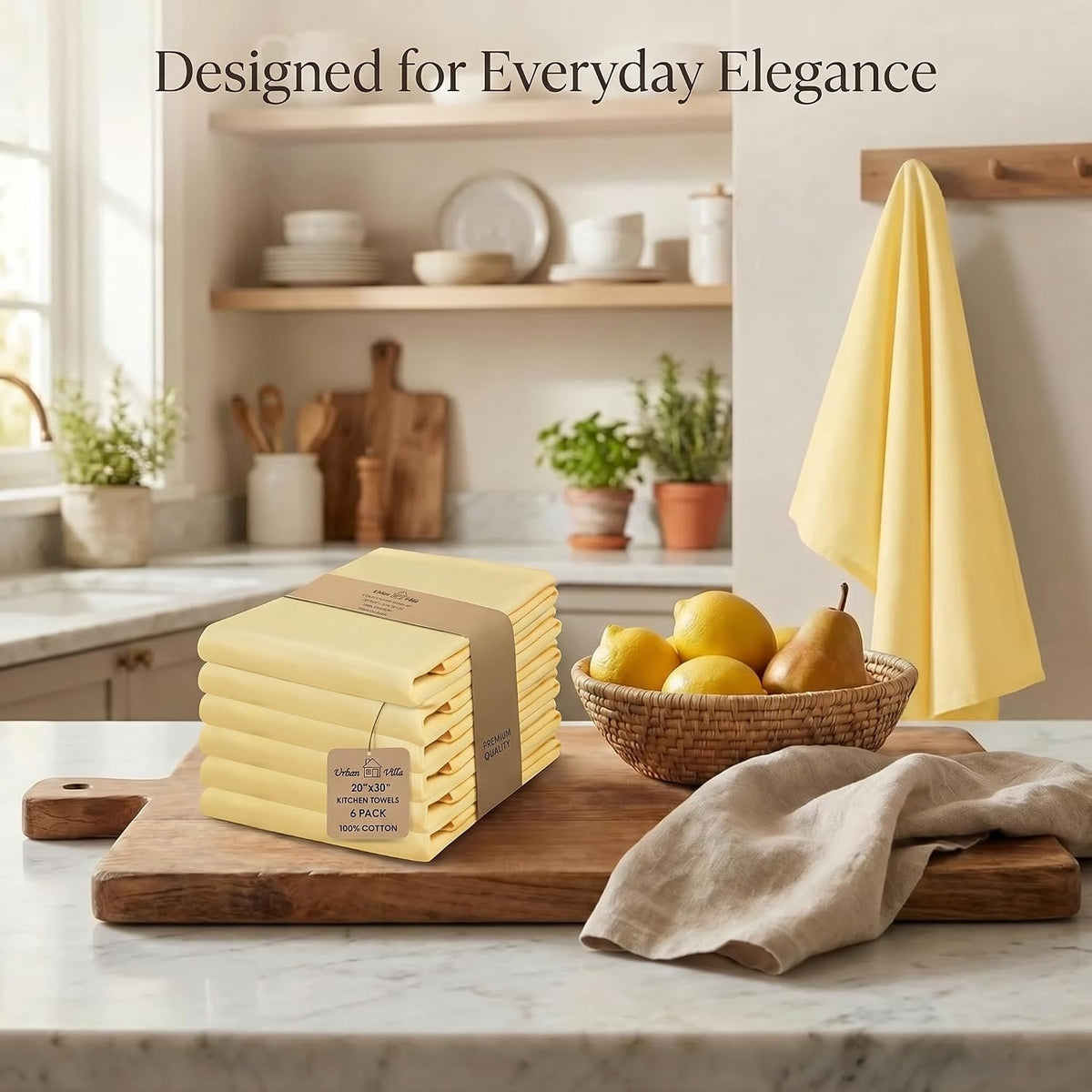 Urban Villa Kitchen Towels Cotton Dish Towels 20”x30” (Set of 6) Yellow