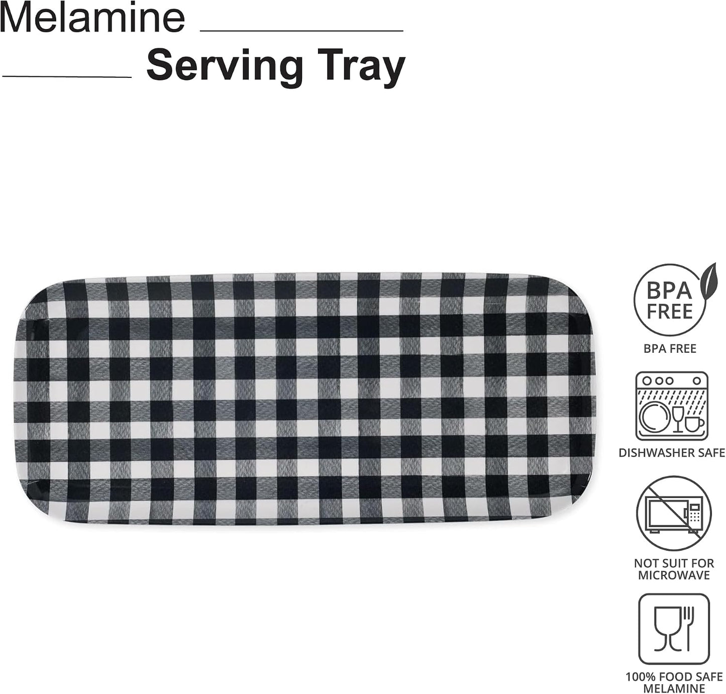 UPware Melamine Serving Tray / 15 x 6.5 x 0.8 / Gingham Black