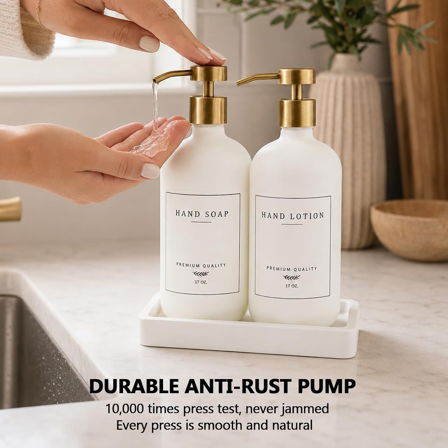 Soap Dispenser Bathroom - Kitchen Dish and Hand Soap Dispenser Set, Glass Bathroom Soap Lotion Dispenser with Pump
