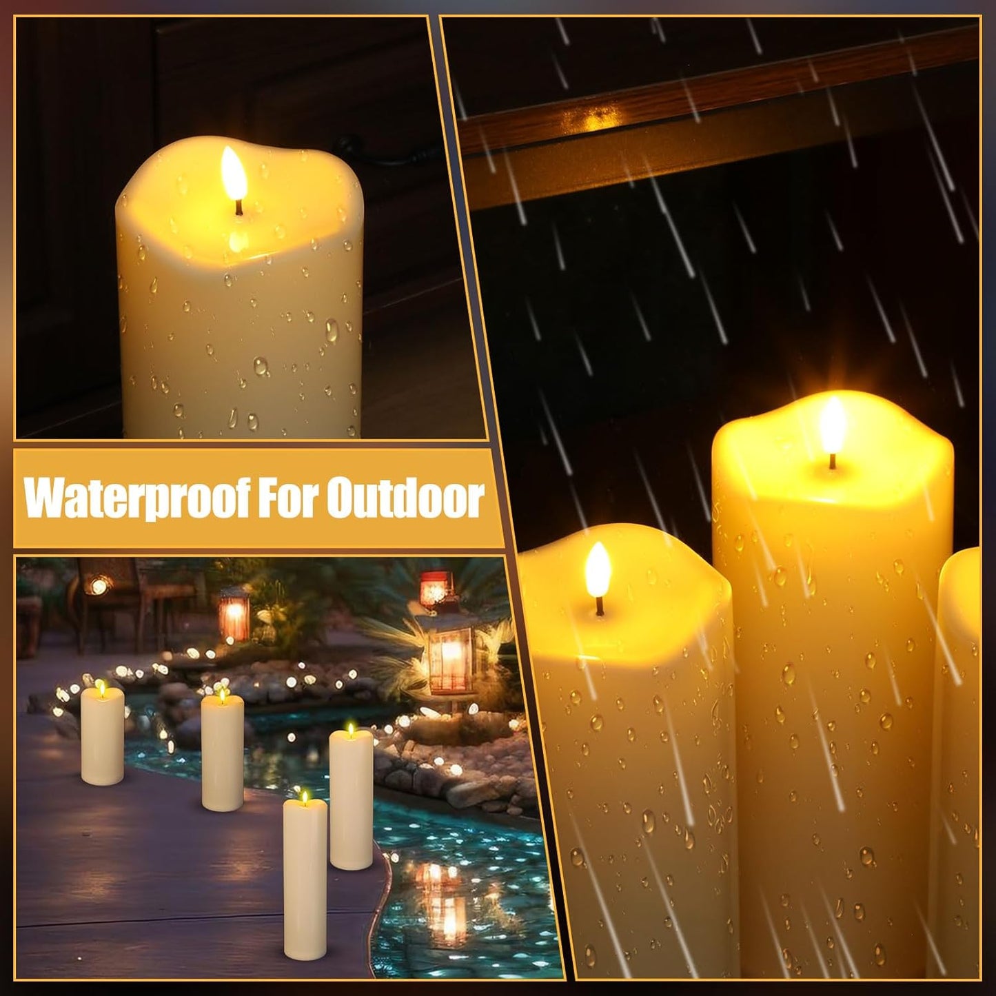 Rossesay 8" 10" 12" 14" x 4" Large Waterproof Outdoor Flameless Candles, 4 Pcs LED Pillar Candles with Remote and