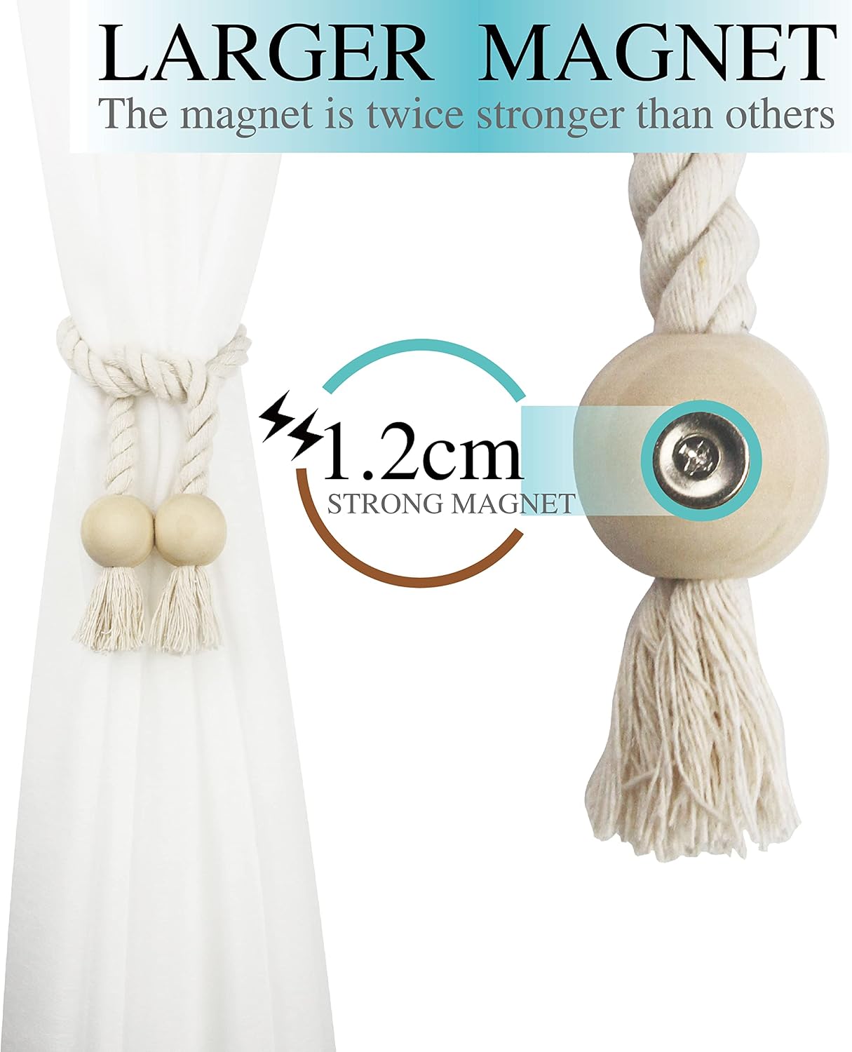 6 Pack Magnetic Curtain Tiebacks Cotton Hand Woven Tie Back Decorative Rope Holdbacks for Curtains Draperies No Tools
