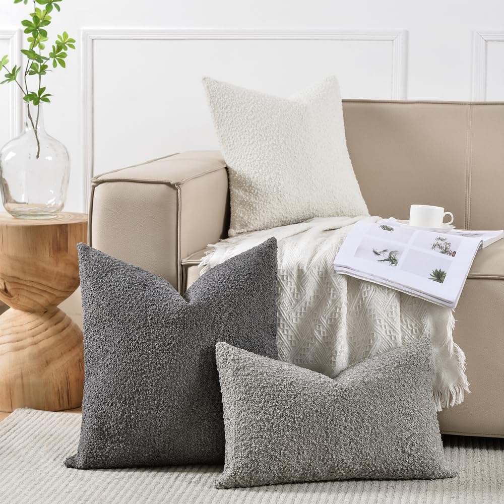 Textured Boucle Throw Pillow Cover / Dark Grey / 18 x 18