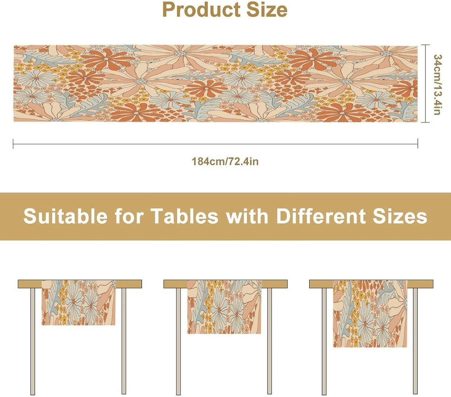 Boho Floral Table Runner Retro 19108s Hippie Summer Groovy Floral Power Printed Linen Table Runner for Home Kitchen