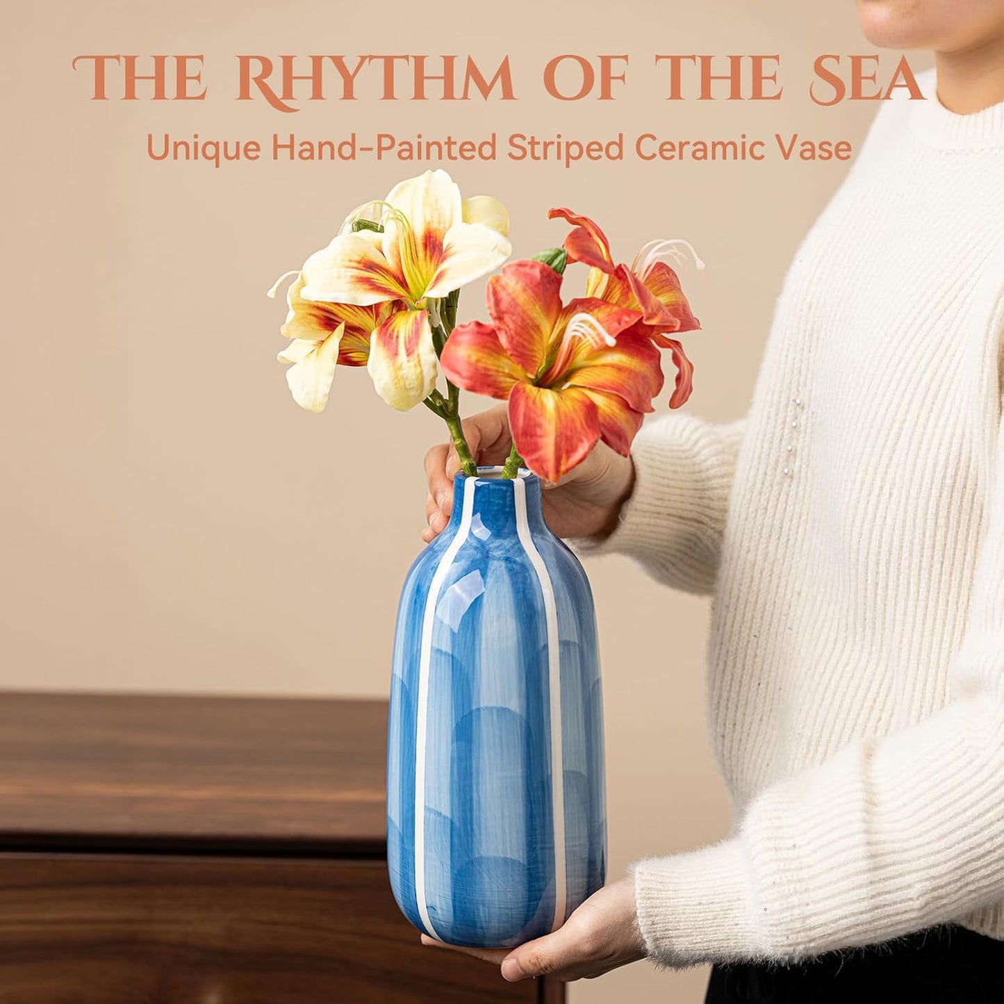 Hand-Painted Blue Ceramic Vase / Blue Hand-painted