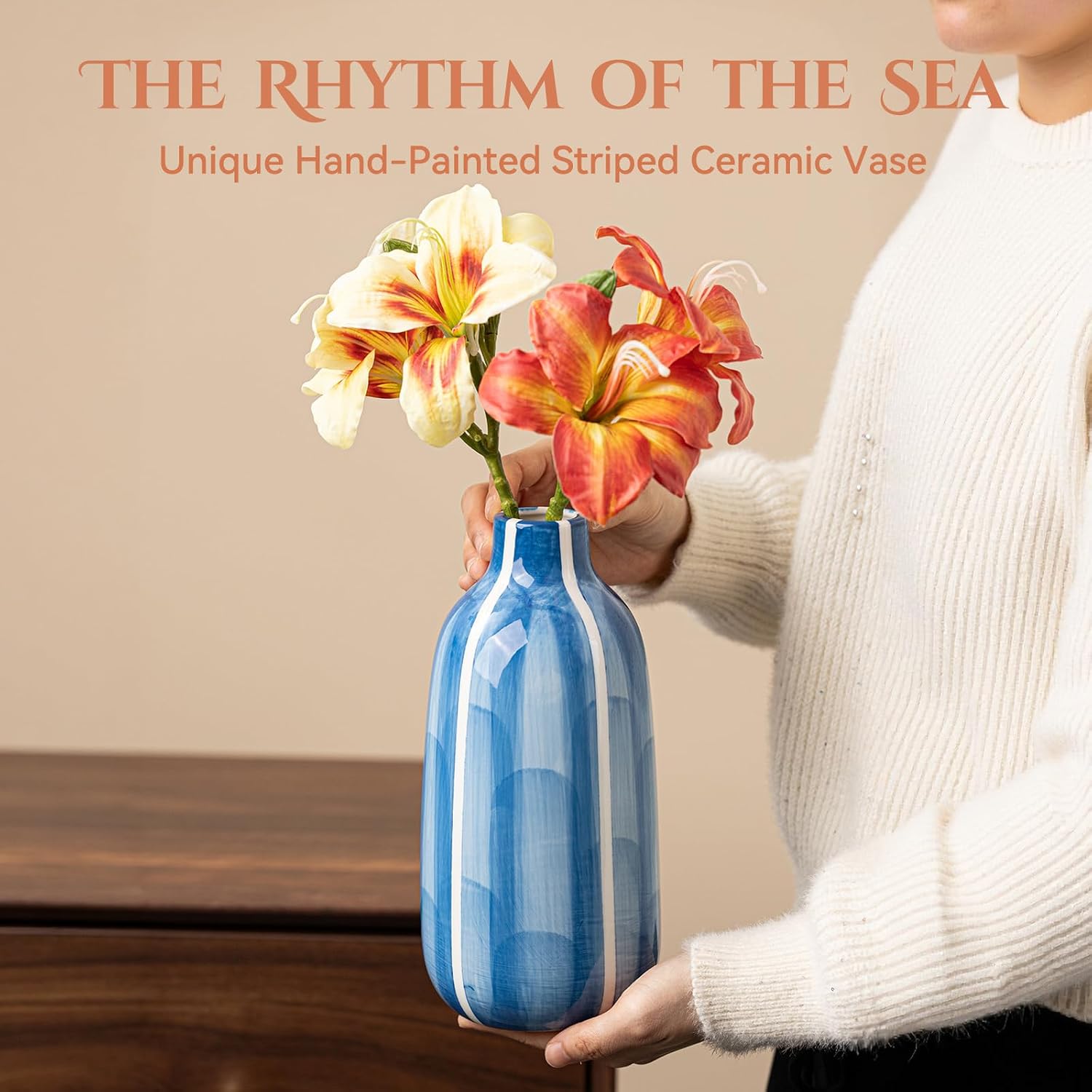 Hand-Painted Blue Ceramic Vase / Blue Hand-painted