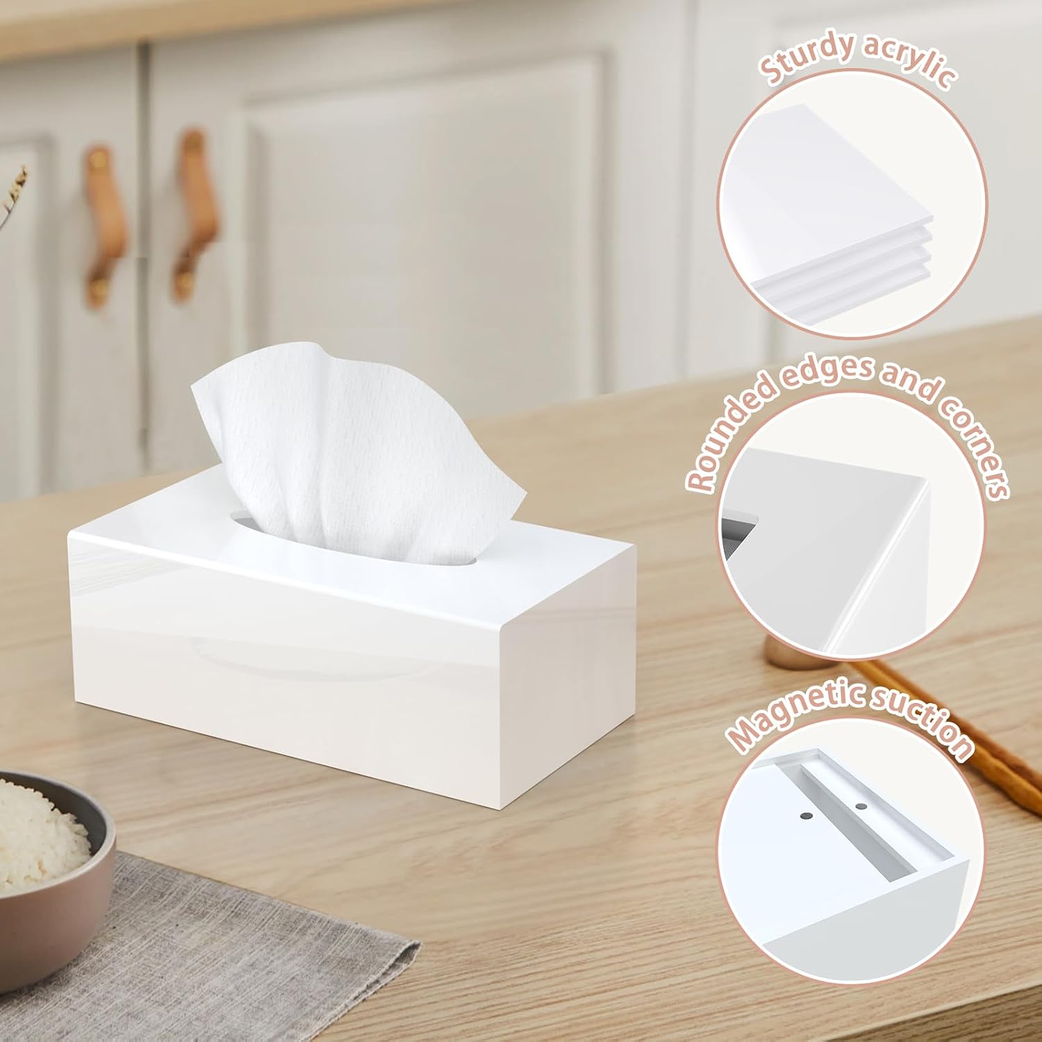 Modern Tissue Box Holder / Shiny White / 9.85"lx5.1"w X4.5"h