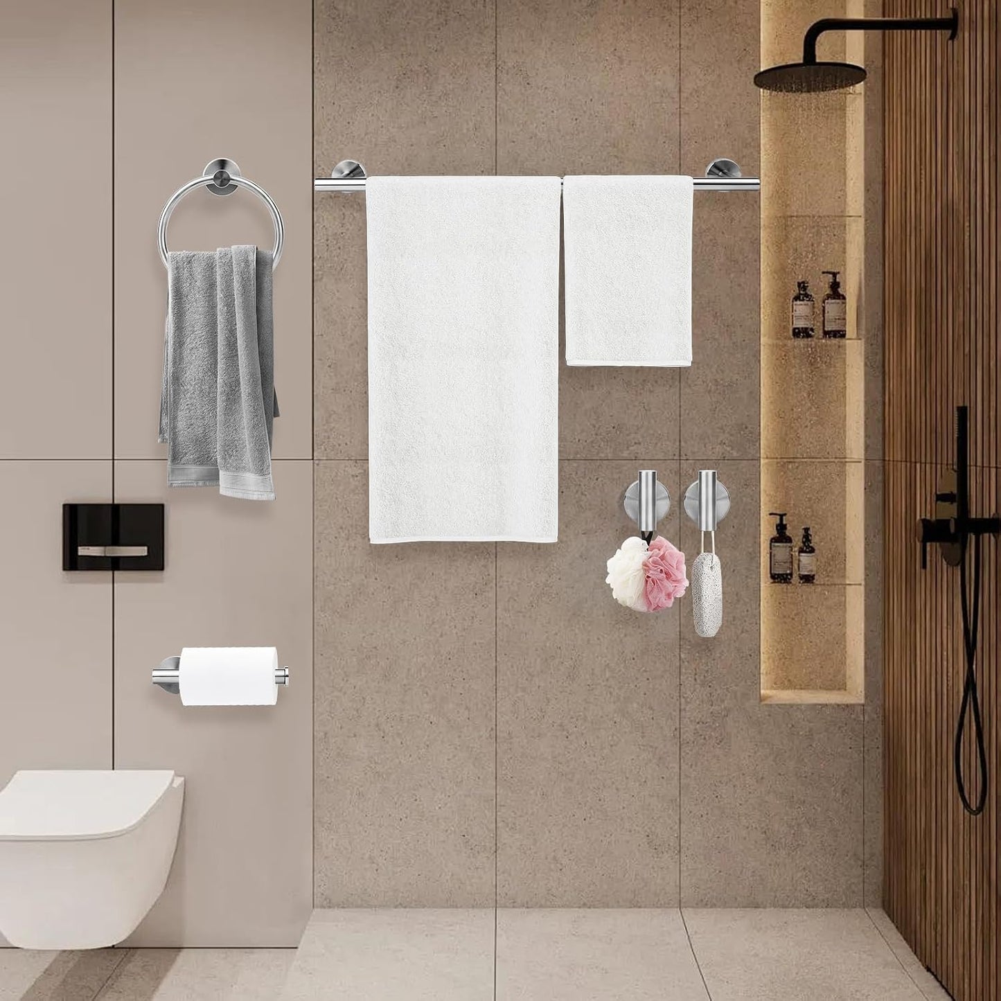 Brushed Nickel Bathroom Hardware Accessories Set 5 Piece, Stainless Steel Bath Towel Bar Set 24 Inch,Toilet Paper