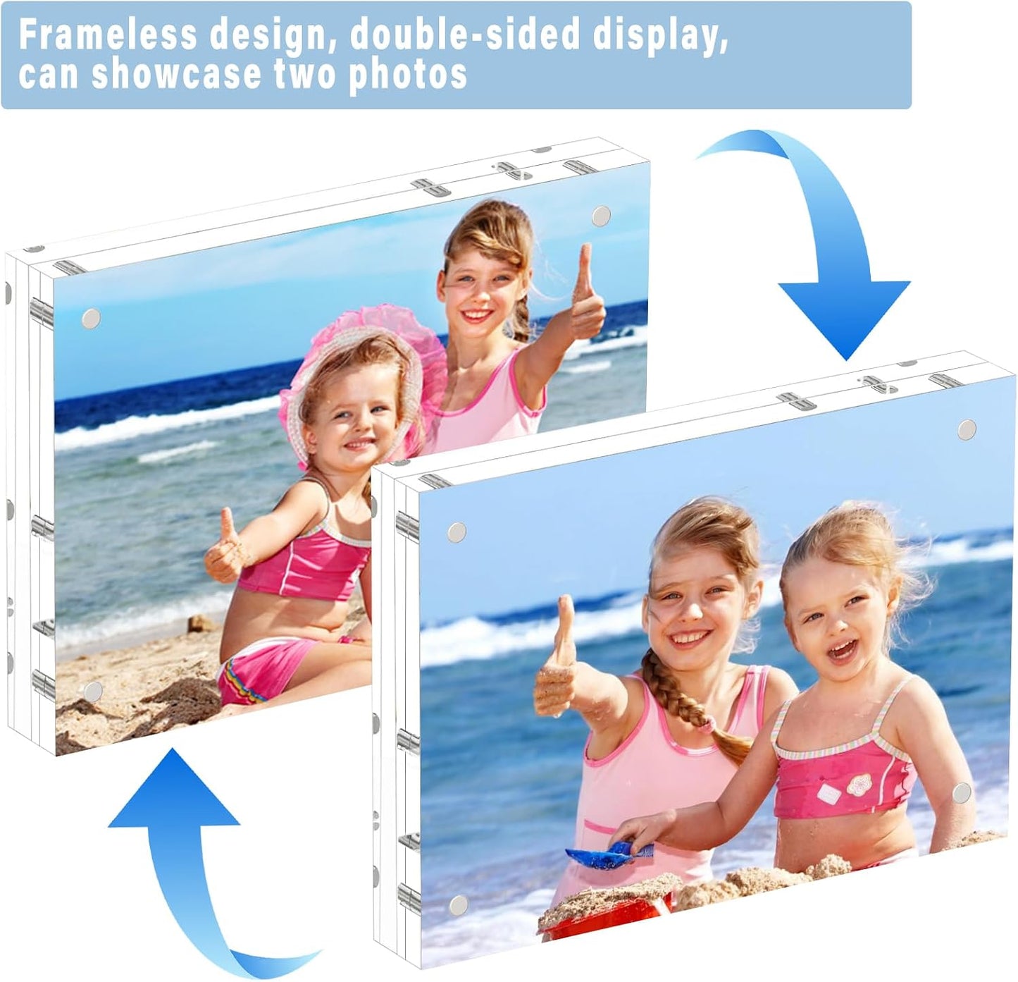 HELPLEX Acrylic Frame, 2 Pack 8.5x11 Acrylic Picture Frames, 24mm Thicker Frameless Clear Double Sided Magnetic Frame