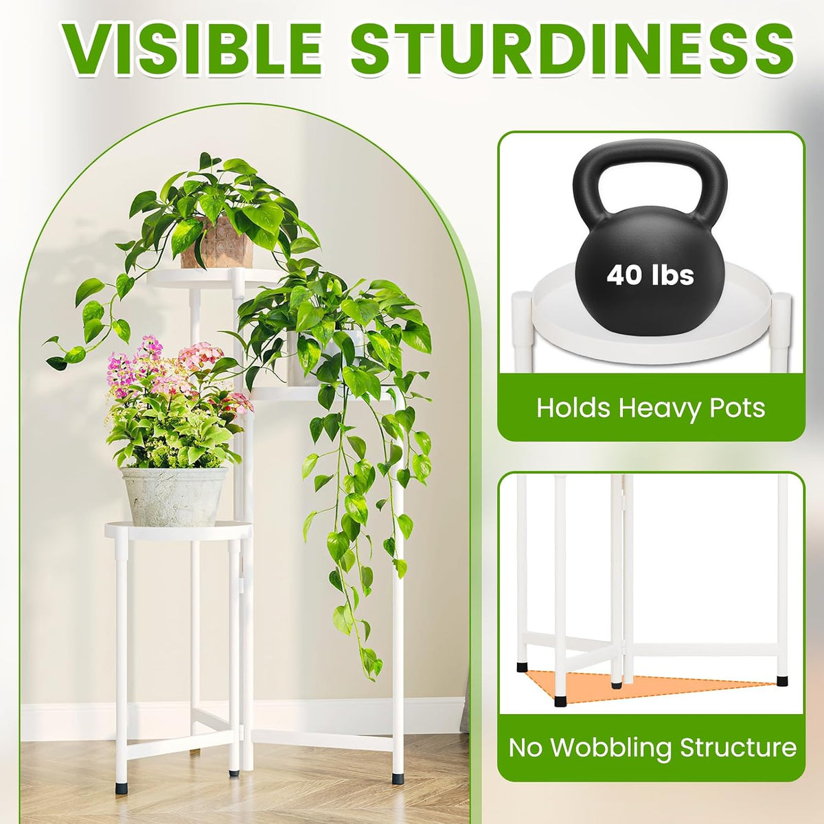 Plant Stand indoor outdoor-3 Tier black Tall Metal Flower Pot Holder 9in Wide Potted Display Rack - Heavy Duty Corner