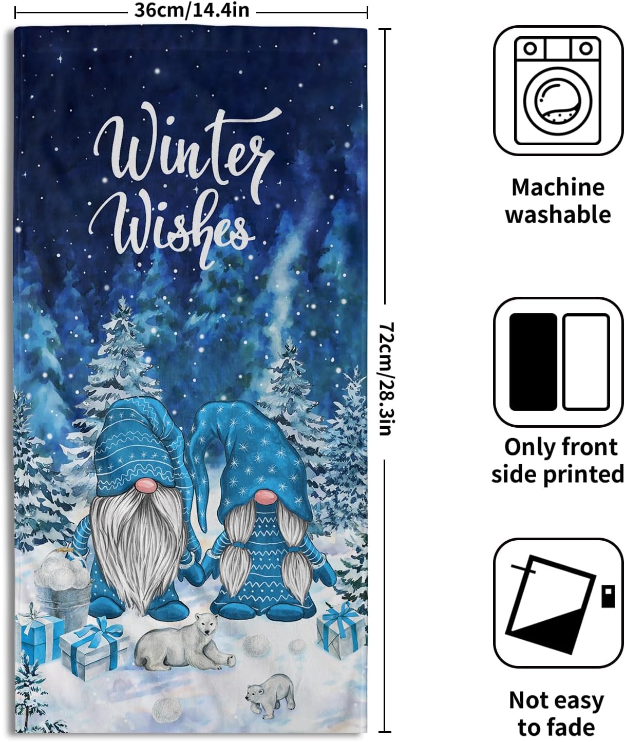 Giwawa Winter Gnomes Hand Towels Blue Pine Tree Kitchen Dish Towels Set of 2 Soft Face Bathroom Towel Seasonal