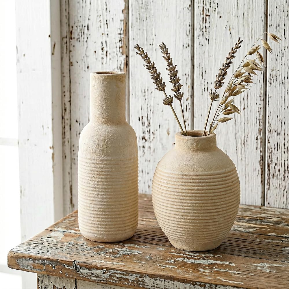 Rustic Farmhouse Vase / White2 / Set of 3