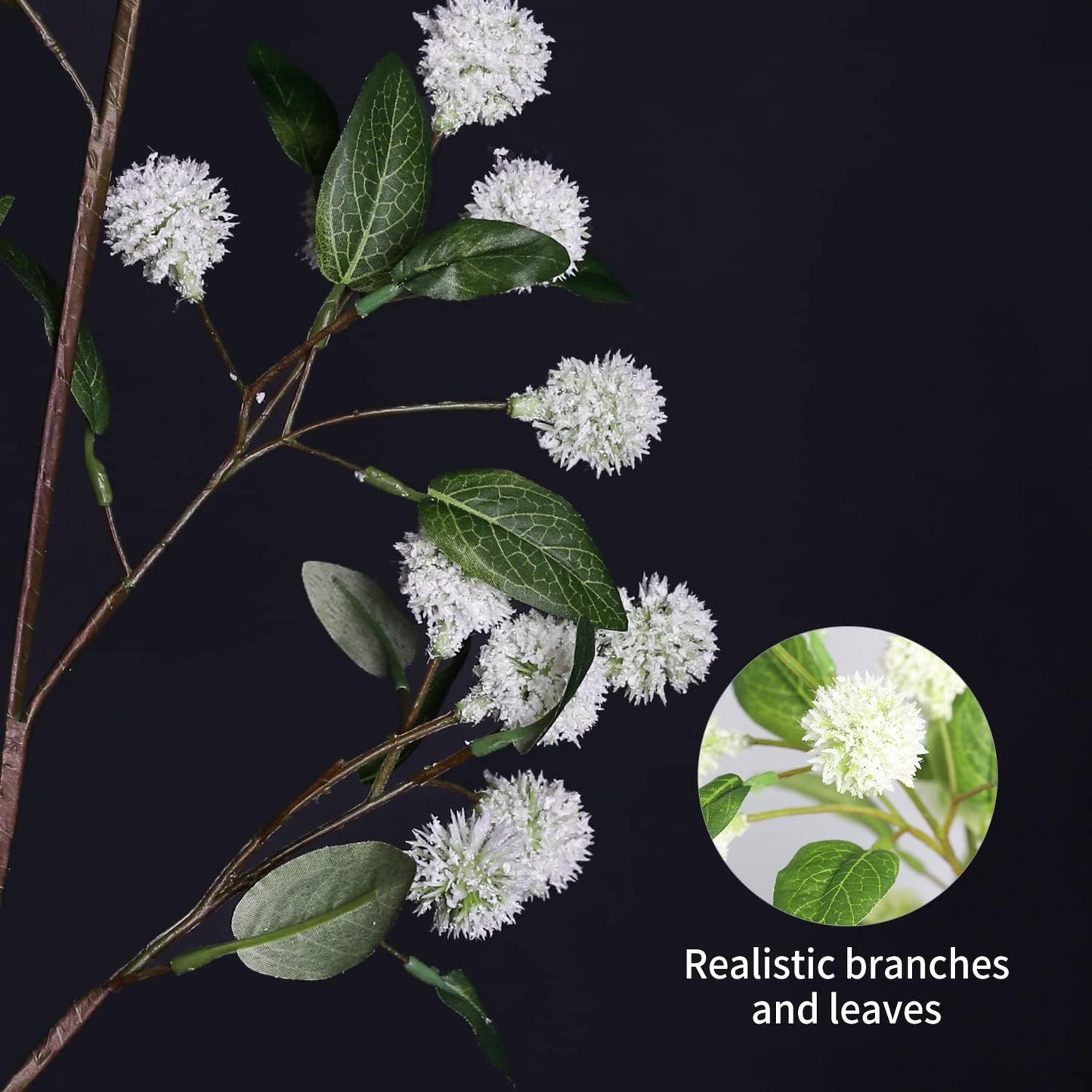 Artificial Plants / 35.4" Green Faux Branches for Vase / White Orchid Fruit / Set of 4