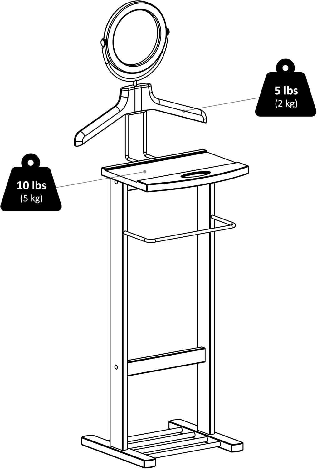 Winsome Trading, Inc. Carson Valet Stand, Brown | Classic Clothing Display Rack for Men & Women, Hanging Organizer for