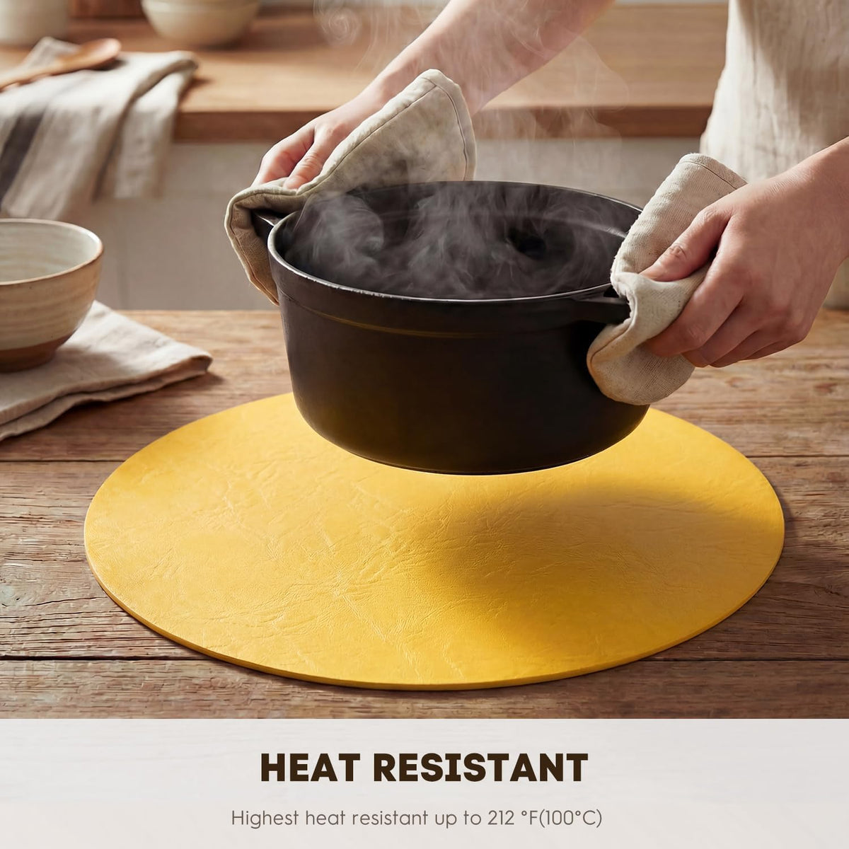 Artoid Mode Yellow Faux Leather Placemats Set of 6, 15 Inch Waterproof Wipeable Heat Resistant Vinyl Place Mats