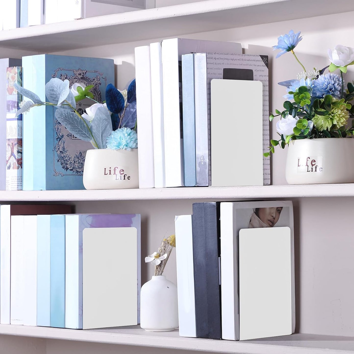 6 Pairs Metal Bookends Book Stopper / White