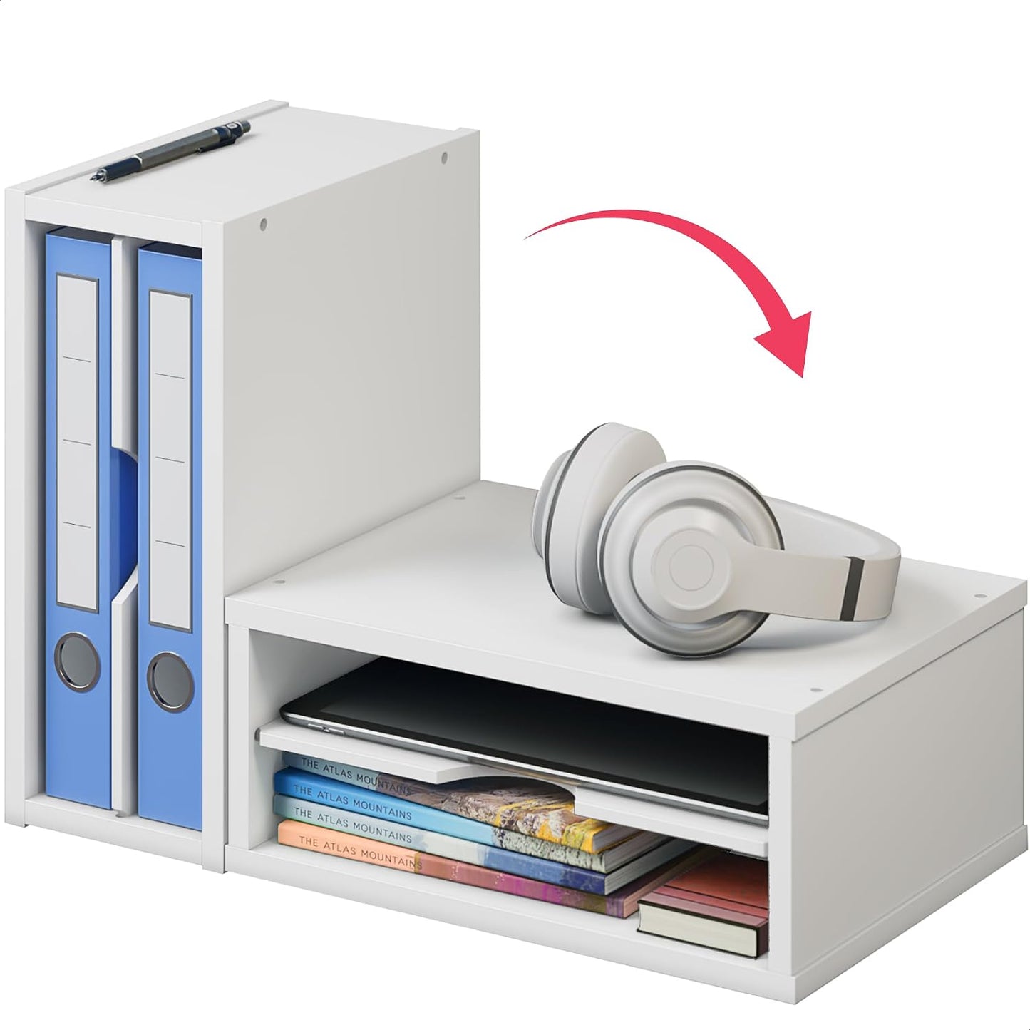 Ballucci File Organizer, 2-Tier Document Paper Sorter, Stackable Wood Desk Organizer Mail Holder, Monitor Stand with