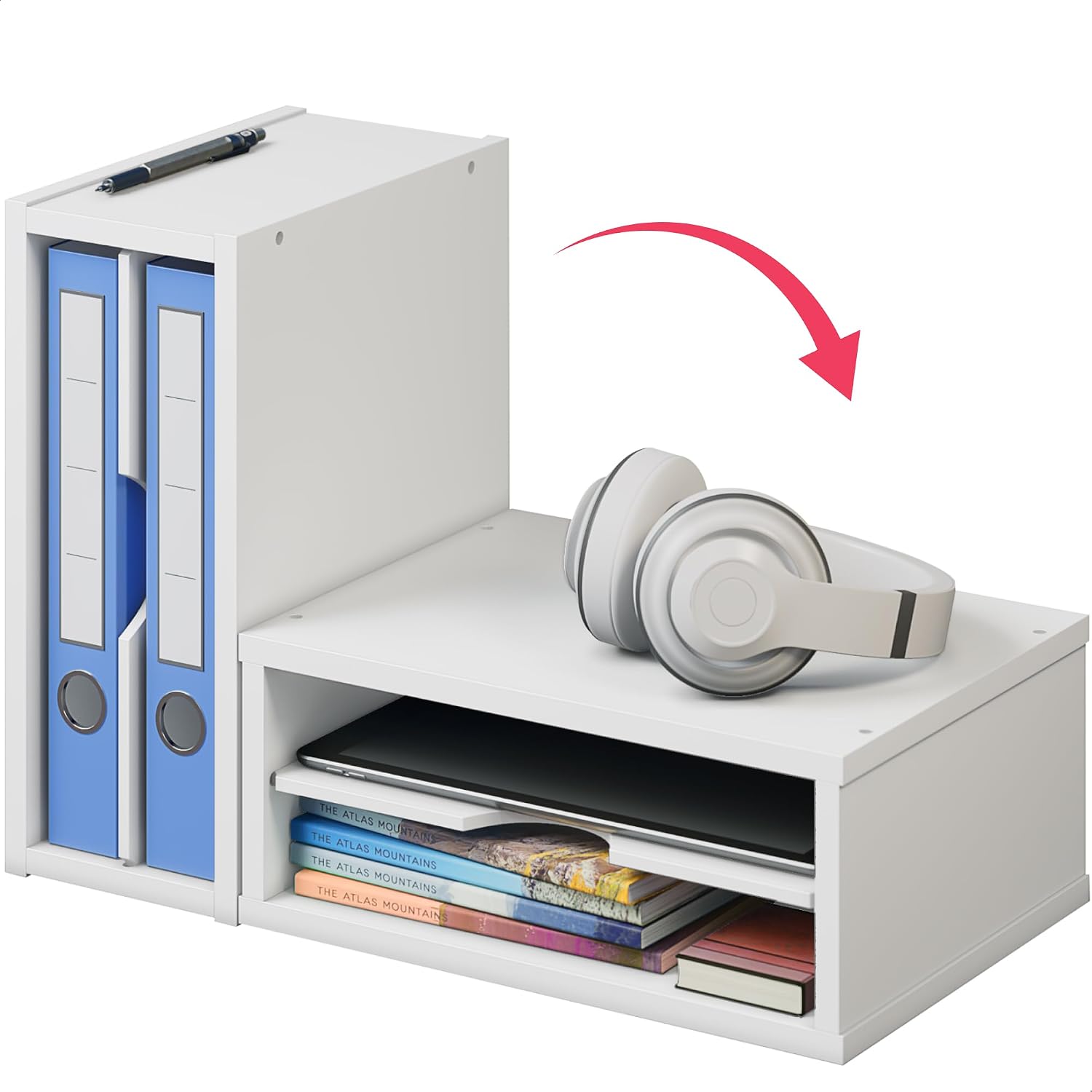 Ballucci File Organizer, 2-Tier Document Paper Sorter, Stackable Wood Desk Organizer Mail Holder, Monitor Stand with