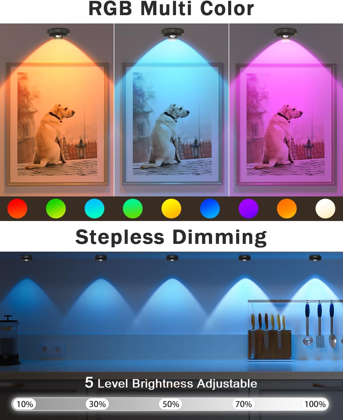 WILLED Rechargeable Lights for Pictures on Wall,RGB Puck Lights with Remote | 9 RGB Colors Poster Lights,Dimmable with