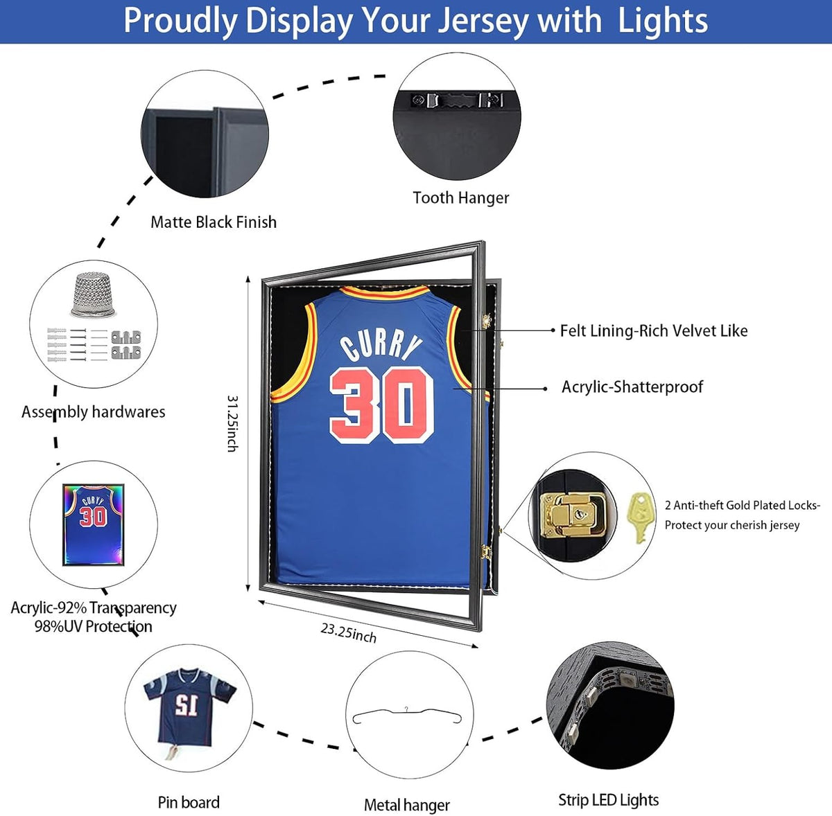 Zmiky LED Jersey Frame Shadow Box Sports Jersey Frame for wall Display | LED with remote,shatterproof