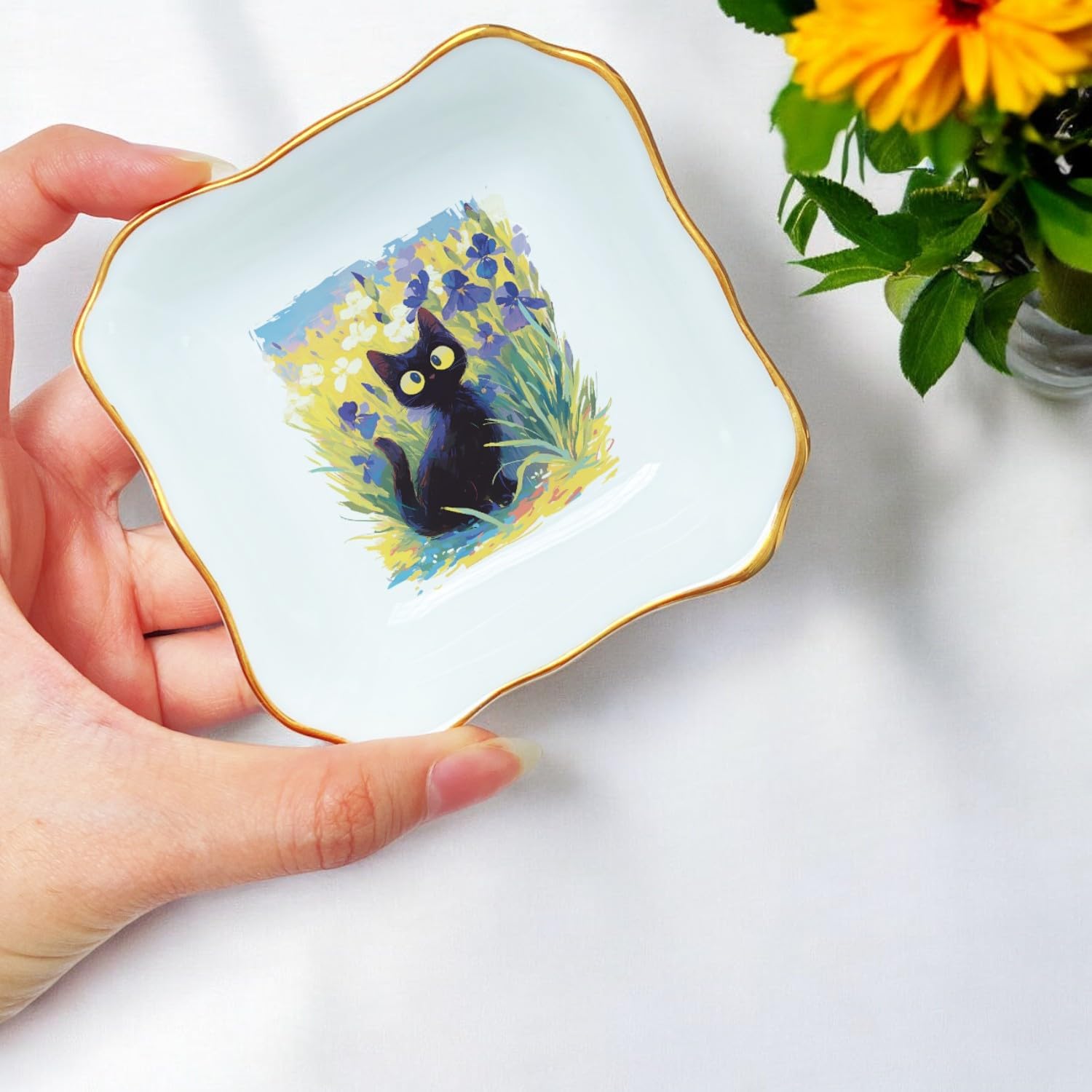 Van Gogh Cat Jewelry Dish/Cat Trinket/Gifts for Cat Lovers/Personalized Gifts Van Gogh / Black Cat