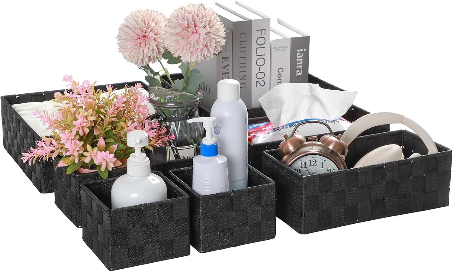 Small Baskets for Organizing Woven Storage / Black / Set of 7