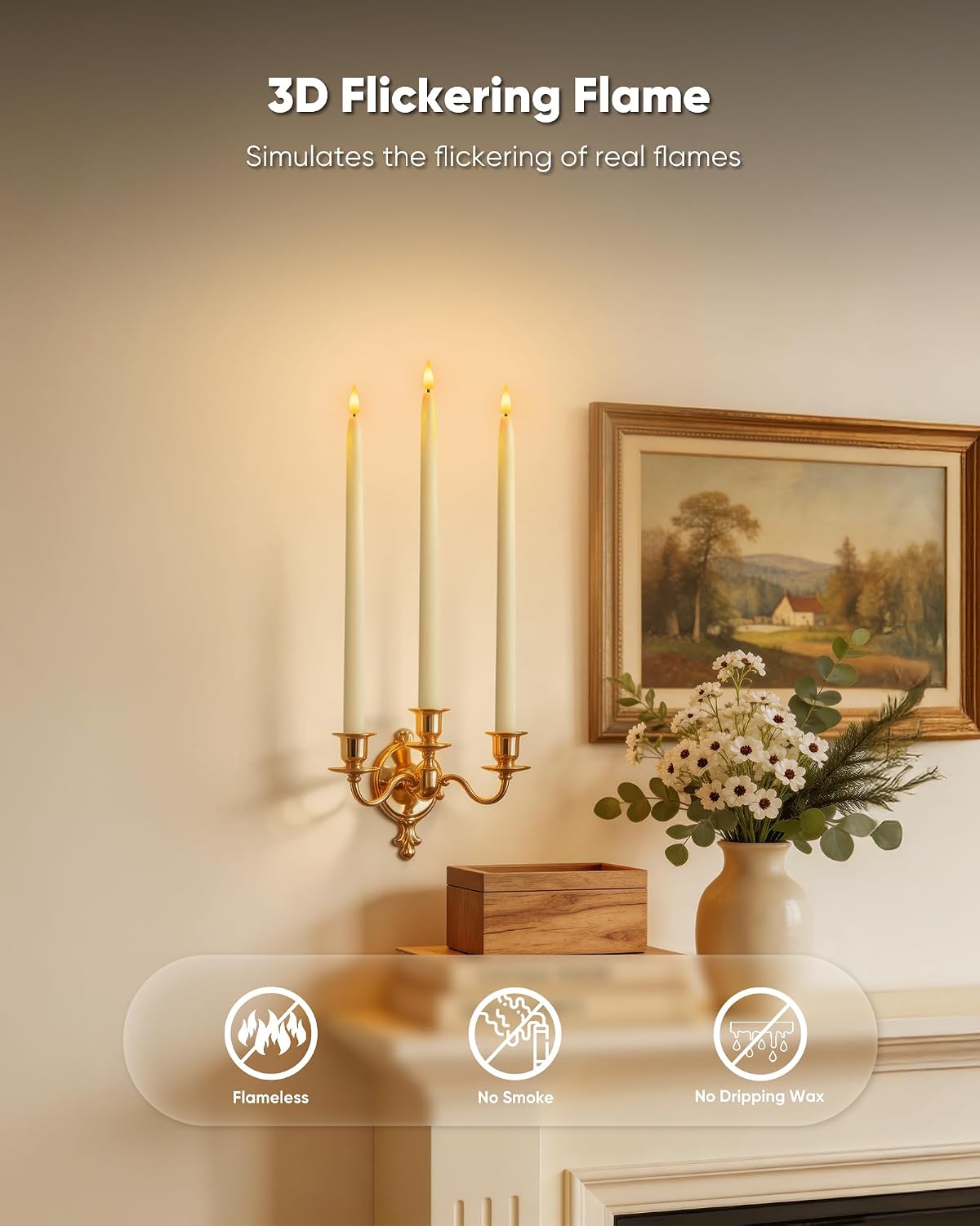 Homemory 15 inches Real Wax Flameless Taper Candles with Remote Timer, 6 Pcs Ivory LED Taper Candles Battery Operated